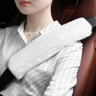 GAMPRO Car Seat Belt Pad Protector Kit, 2 Pack 13 Inch Faux Rex Rabbit Fur Soft Comfortable Car Seat Belt Strap Shoulder Pad for Adults and Kids (White) White