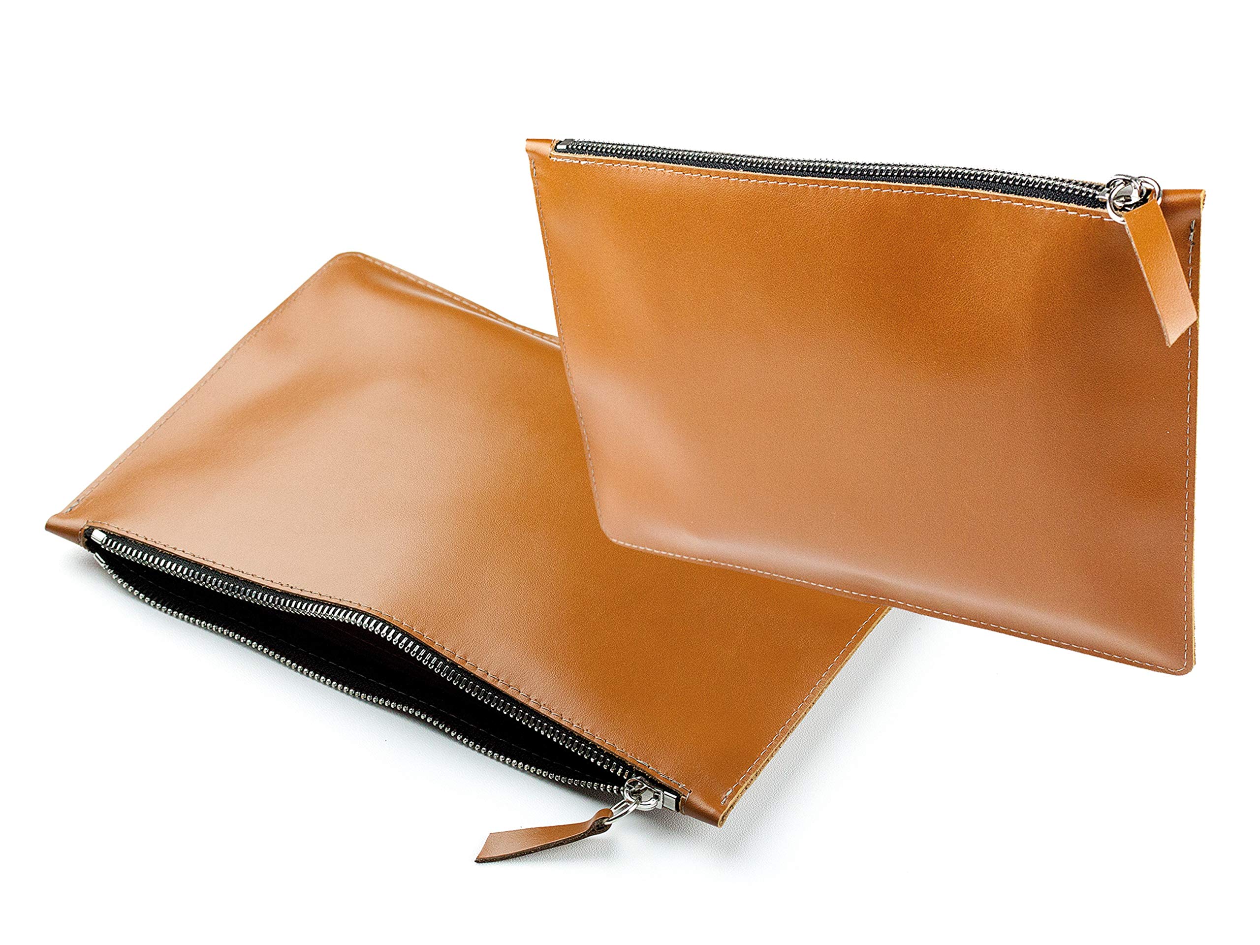 DELMON VARONE - Personalisierbare Banktasche mit Reißverschluss DIN A5 aus Boxcalf Leder Braun, Premium Geldtasche für Geldscheine, Münzen und Dokumente, Damen und Herren Echtleder Dokumententasche