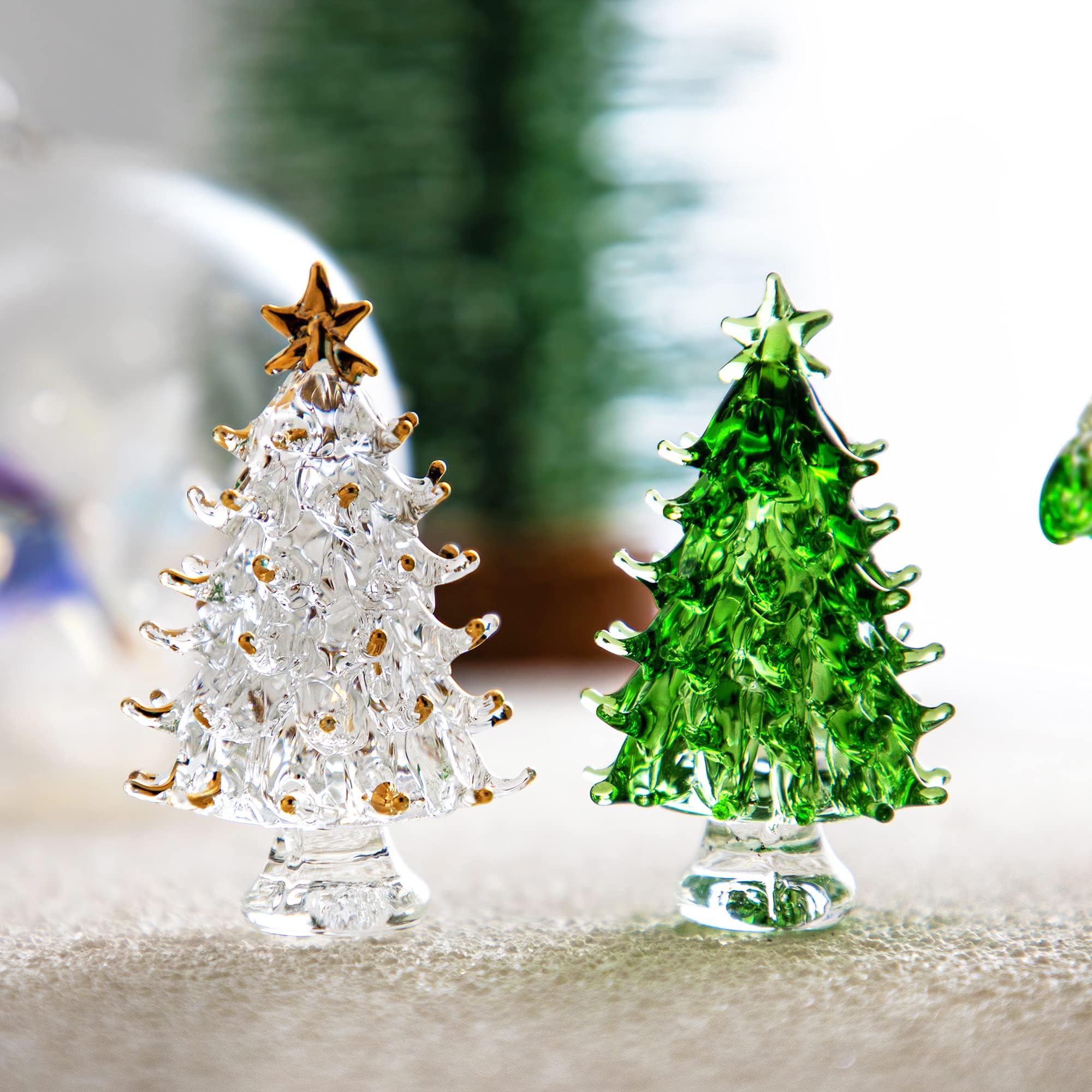 Amazon.com: 6 Pcs Glass Christmas Tree Gifts Set 2.4in Mini Green ...