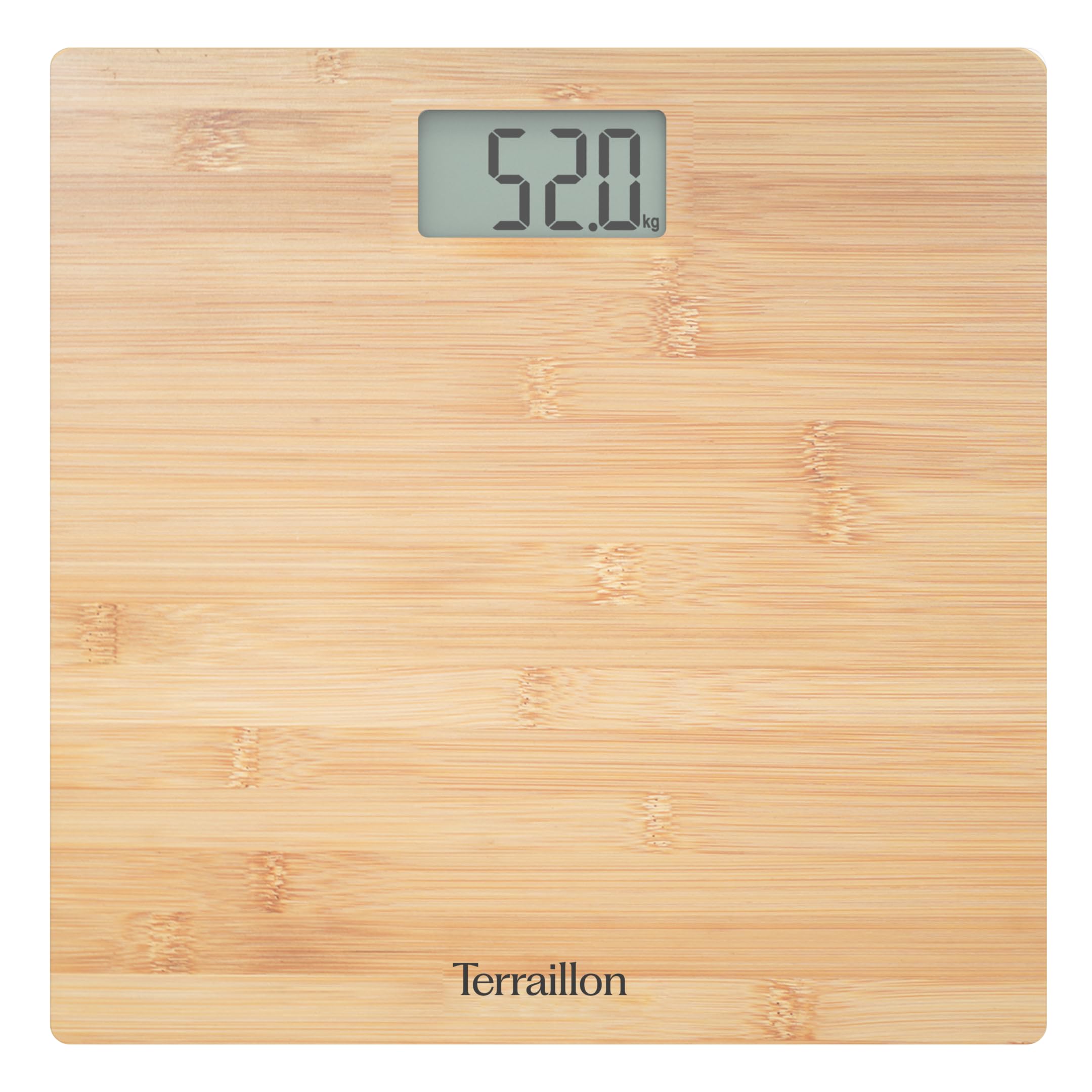 TERRAILLON - BAMBOO - Pèse personne électronique, Plateau Pur Bambou Ultra-plat, Ecran LCD, Capacité 150Kg, graduation 100g, Bambou