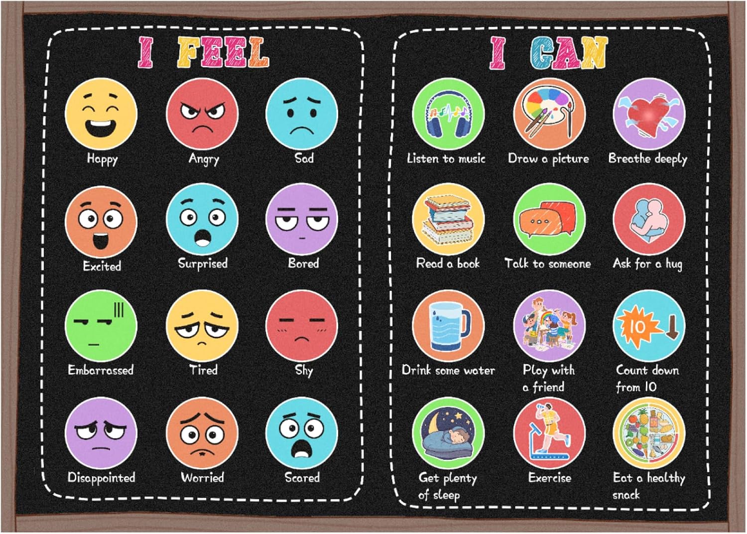 GRAMBET Large Classroom Rug Elementary 8x10ft for Playroom, Educational Smiley Face Kids Play Mat, Calming Corner Sensory Emotion Feelings Rug for Kidroom Nursery Bedroom, Non-Slip Washable(Black) Classroom-black 8' x 10' (Rectangular)