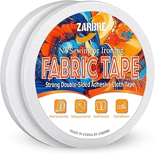 2 Rolls Double-Sided Sticky Fabric Tape - No Sewing or Ironing, Gluing - Strong Adhesive Hemming Tape for Clothes, Pants, Curtains, Crafts and DIY Projects (1/4inch+1/2inch)