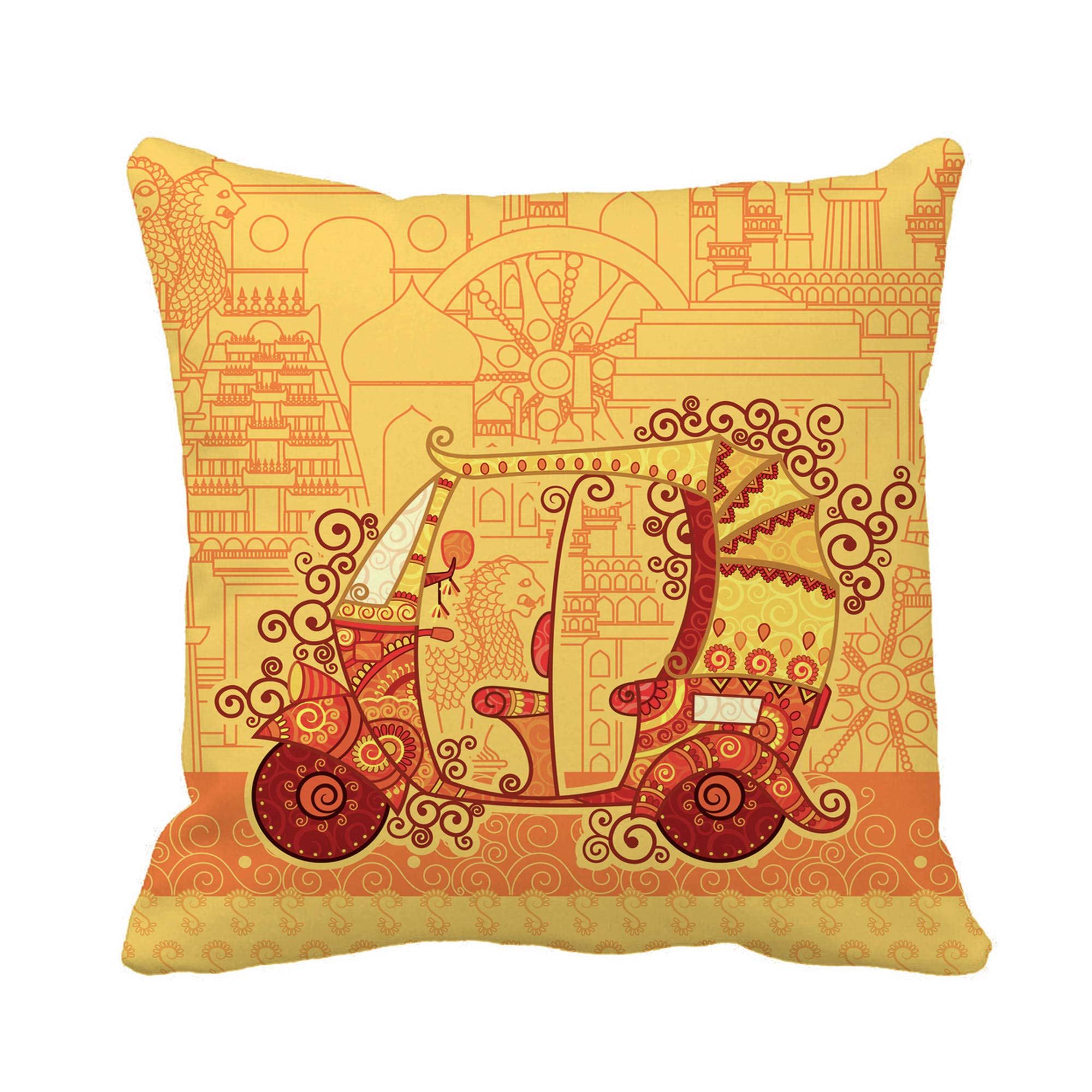 Throw Pillow Cover Colorful of Auto Rickshaw on Famous Monument in Indian 18x18 Inches Pillowcase Home Decorative Square Pillow Case Cushion Cover