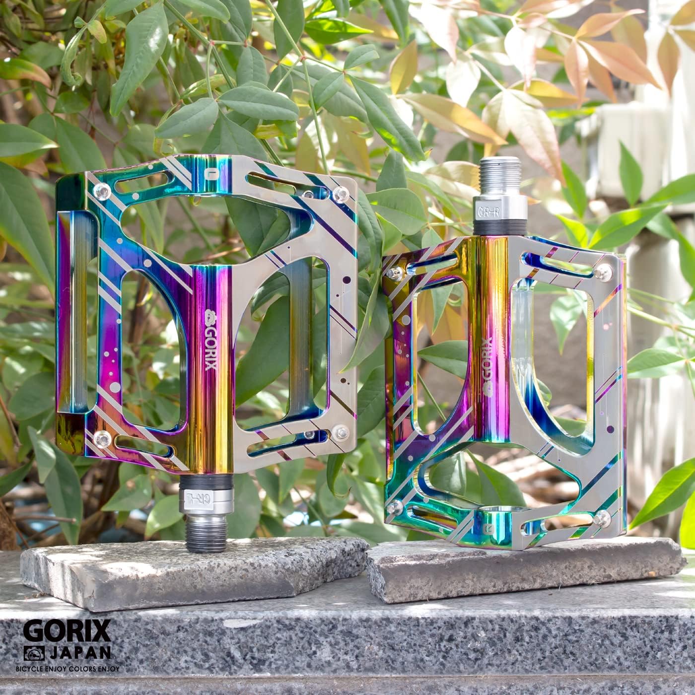 GORIX Bike Flat Pedals Wide CNC 3 Bbearings Lightweight with Non-Slip Pin Spike Oil Slick Road Mountain MTB Bicycle (GX-FY709)