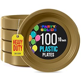 Exquisite Party Solids Gold Plastic Plates For Party 10 Gold Disposable Plates Heavy Duty 100 Pcs Plastic Dinnerware Sets Heavy Duty 350 GSM Disposable Dinnerware Set