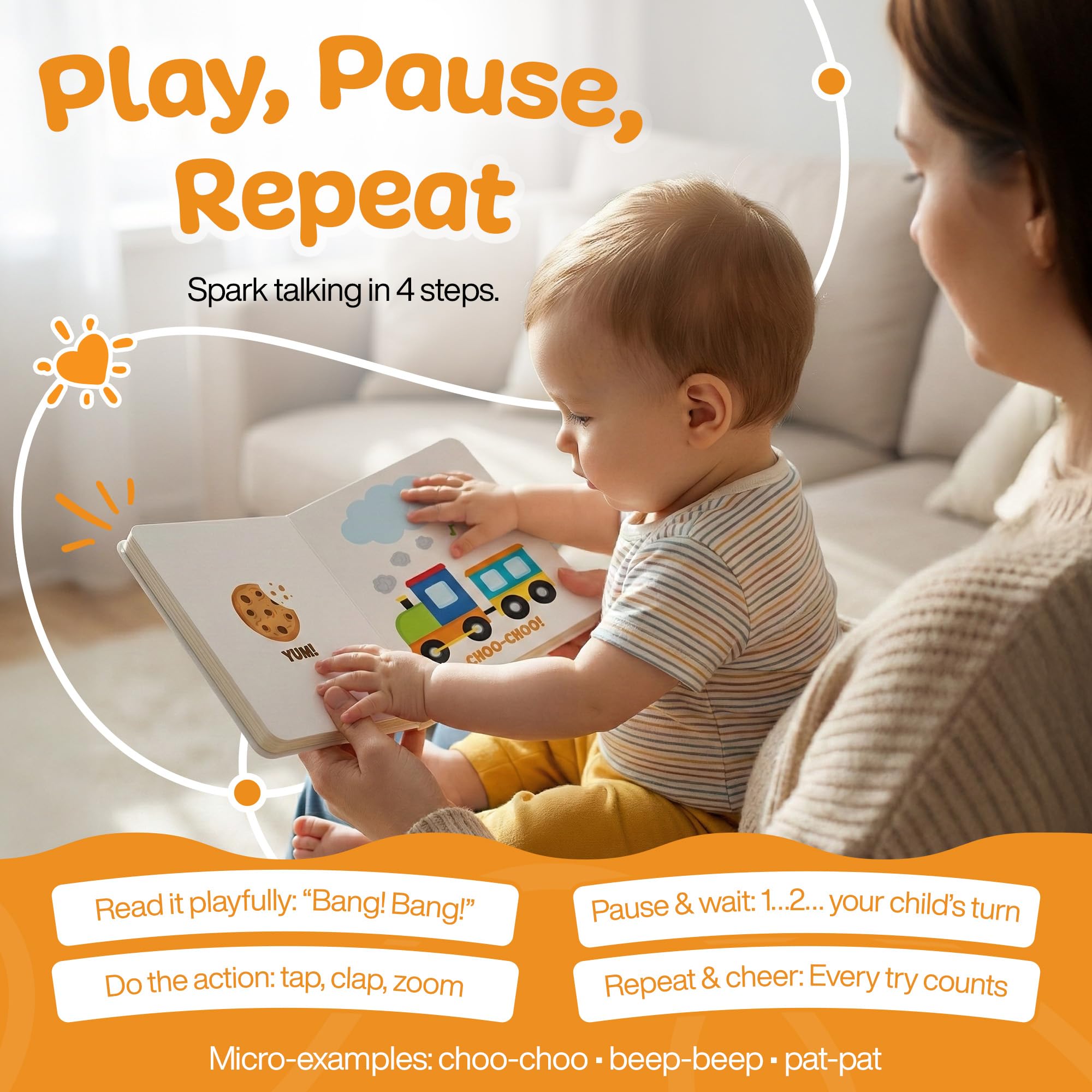 Livre d'imitation interactif et amusant pour apprendre à parler pour les tout-petits de 0 à 4 ans, écrit par un orthophoniste
