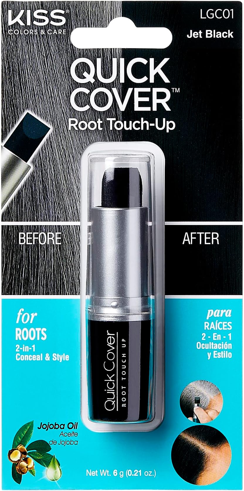 Quick Cover Root Touch Up Stick, Water-Resistant Temporary Gray Hair Concealer with Brush for Roots and Beard, Long-Lasting Coverage, Easy Application (1 Pack, Jet Black)