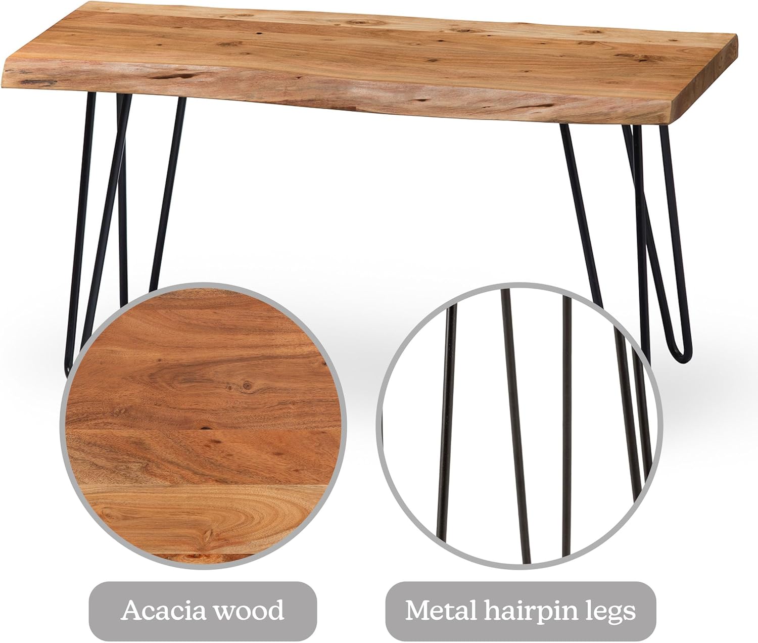 Alaterre Furniture Live Edge Wood Bench with Hairpin Metal Legs - Industrial Modern Entryway Bench with Minimalist Design - Furniture for Entryway, Dining Room, Kitchen, or Bedroom (36 Inch)