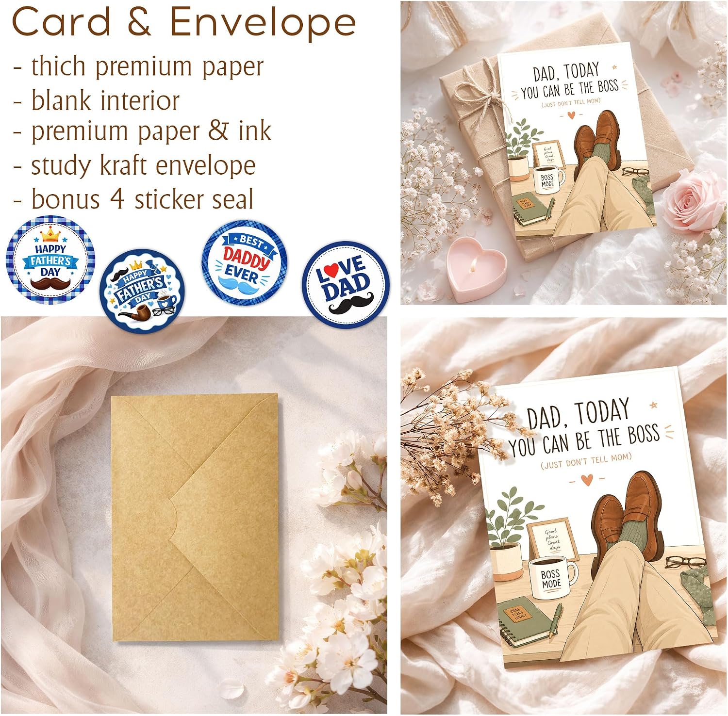 Funny Father’s Day Card Dad, Today You Can Be the Boss, Boss Mode Card, Quirky Father’s Day Greeting Card, Unique Gift for Dad, Grandpa, Husband, with Envelope image 3