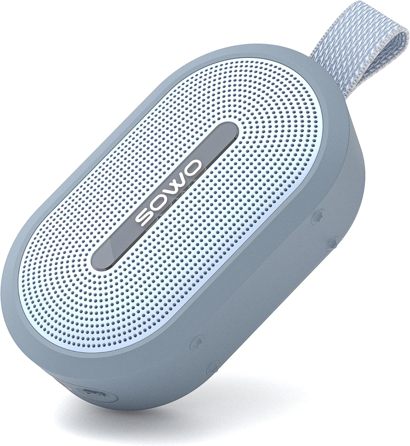 Contents of the SOWO Soundwave Mage package, including the speaker, charging cable, carabiner clip, and instruction manual, alongside the product box.