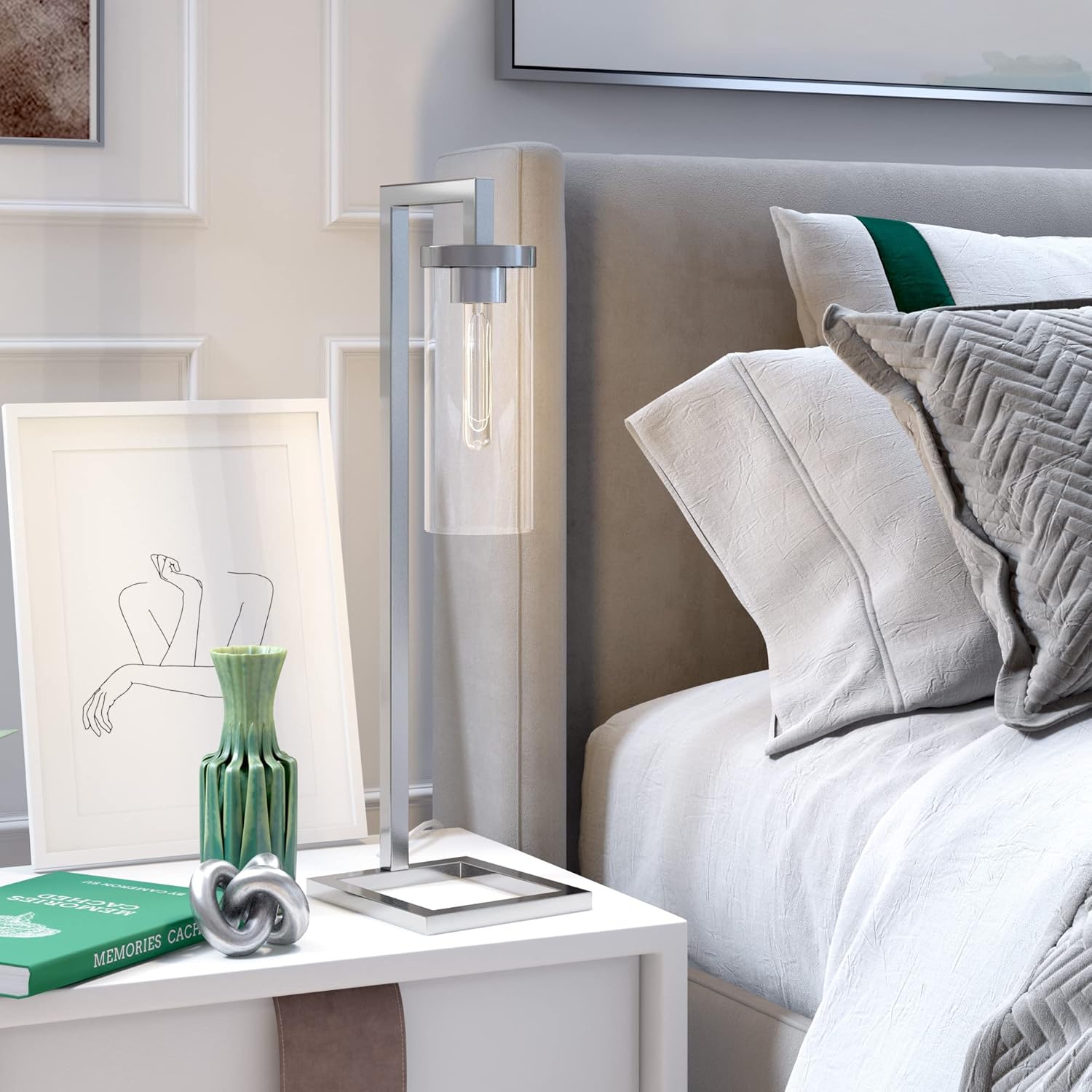 Hottest Sale Henn&Hart TL0443 Polished Nickel Table Lamp, Silver/Clear Glass Black Friday - 50% OFF Henn&Hart TL0443 Polished Nickel Table Lamp, Silver/Clear Glass