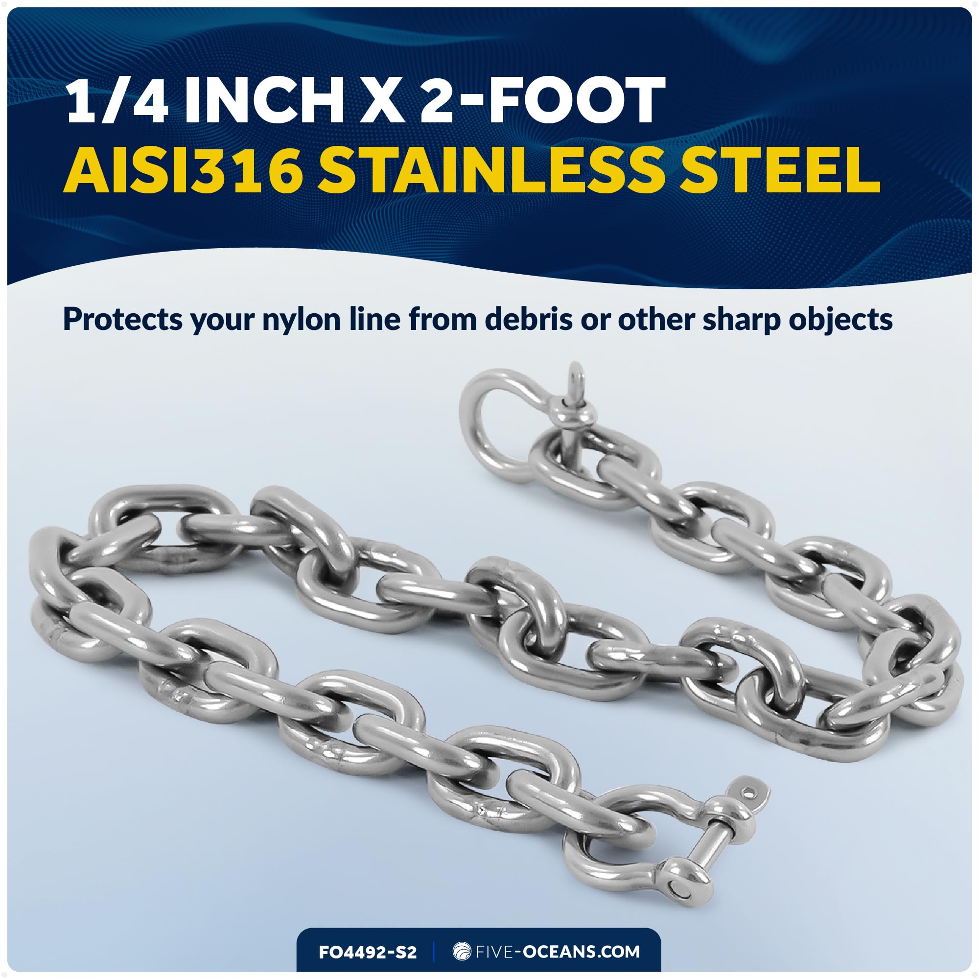 Five Oceans FO4492-S2 Marine Boat Anchor Lead Chain 1/4 inches x 2