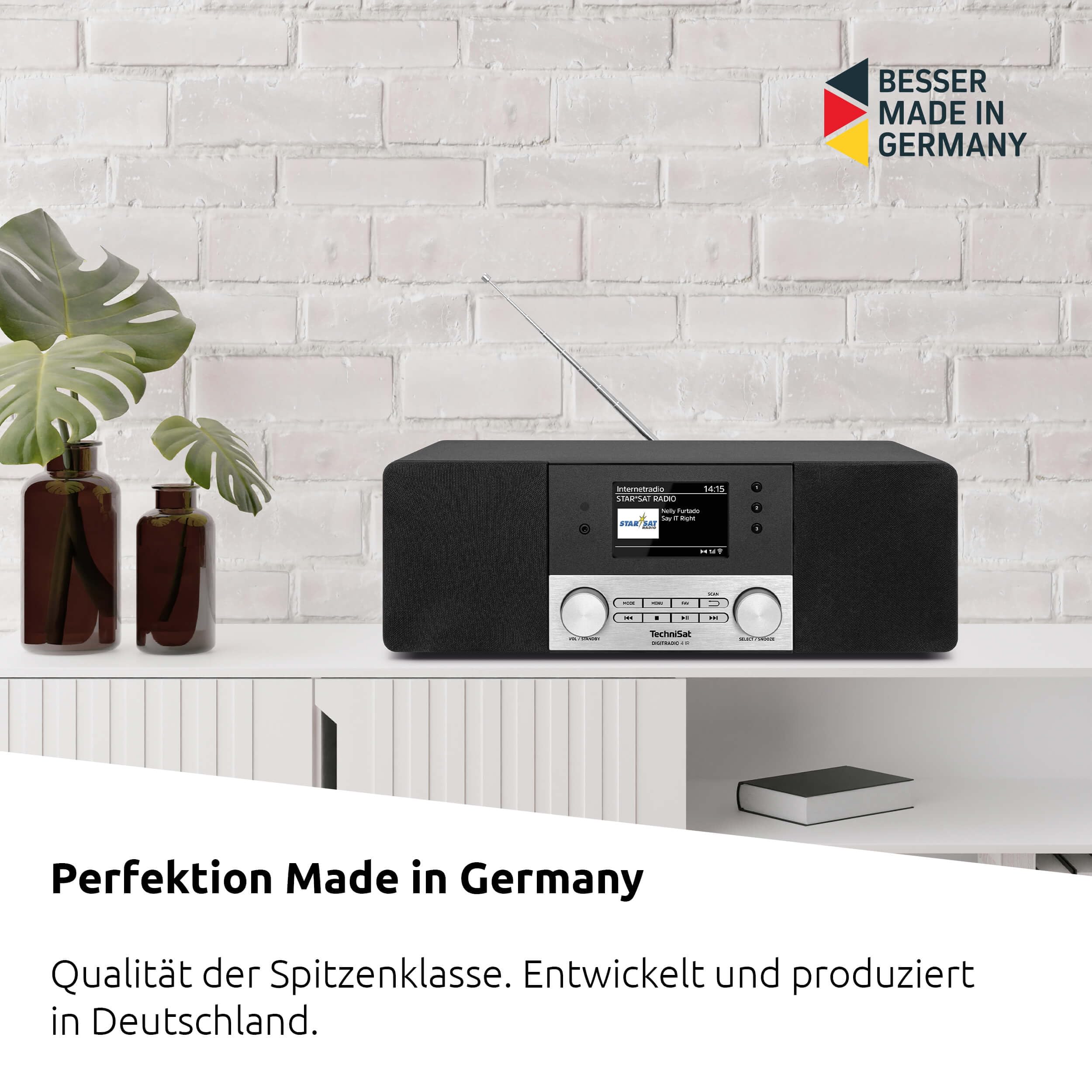 TechniSat DIGITRADIO 4 IR - Stereo Internetradio (DAB+, UKW, Bluetooth-Audiostreaming, Kopfhöreranschluss, AUX-Eingang, Wecktimer, TFT Display, 20 Watt RMS, Elac Lautsprecher, Made in Germany) schwarz