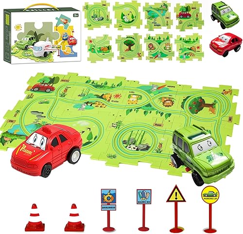 Juego de rompecabezas de coches de pista  Pistas de coche DIY tablero educativo de rompecabezas para niños con vehículo eléctrico de juguete para