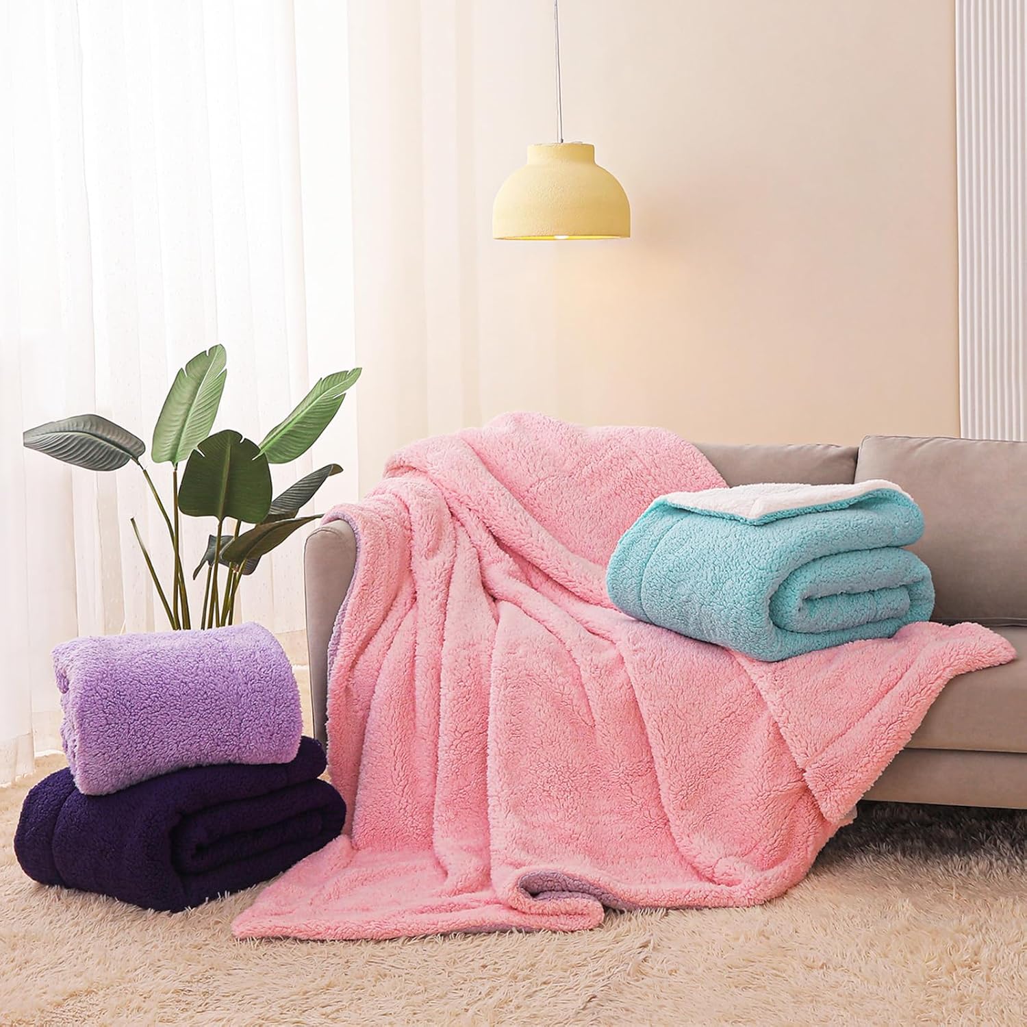 Exclusivo Mezcla Reversible Sherpa Throw Blanket for Couch, Thick and Warm Fleece Blankets for Winter, Soft Plush Fluffy, 50x60 Inches, Burgundy/Ivory - Image 9