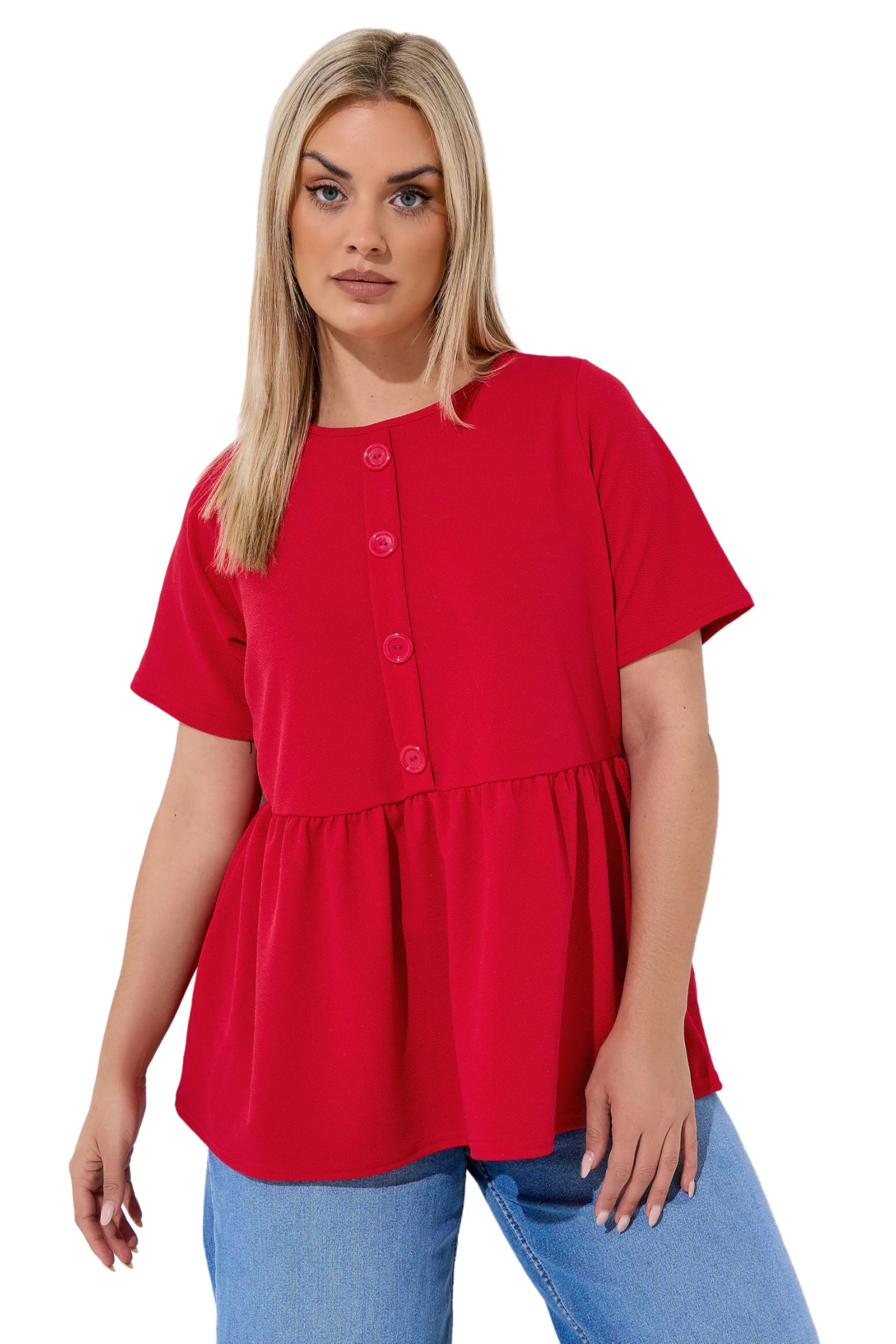 Yours Women's Red Button Peplum Top In | Size: 20