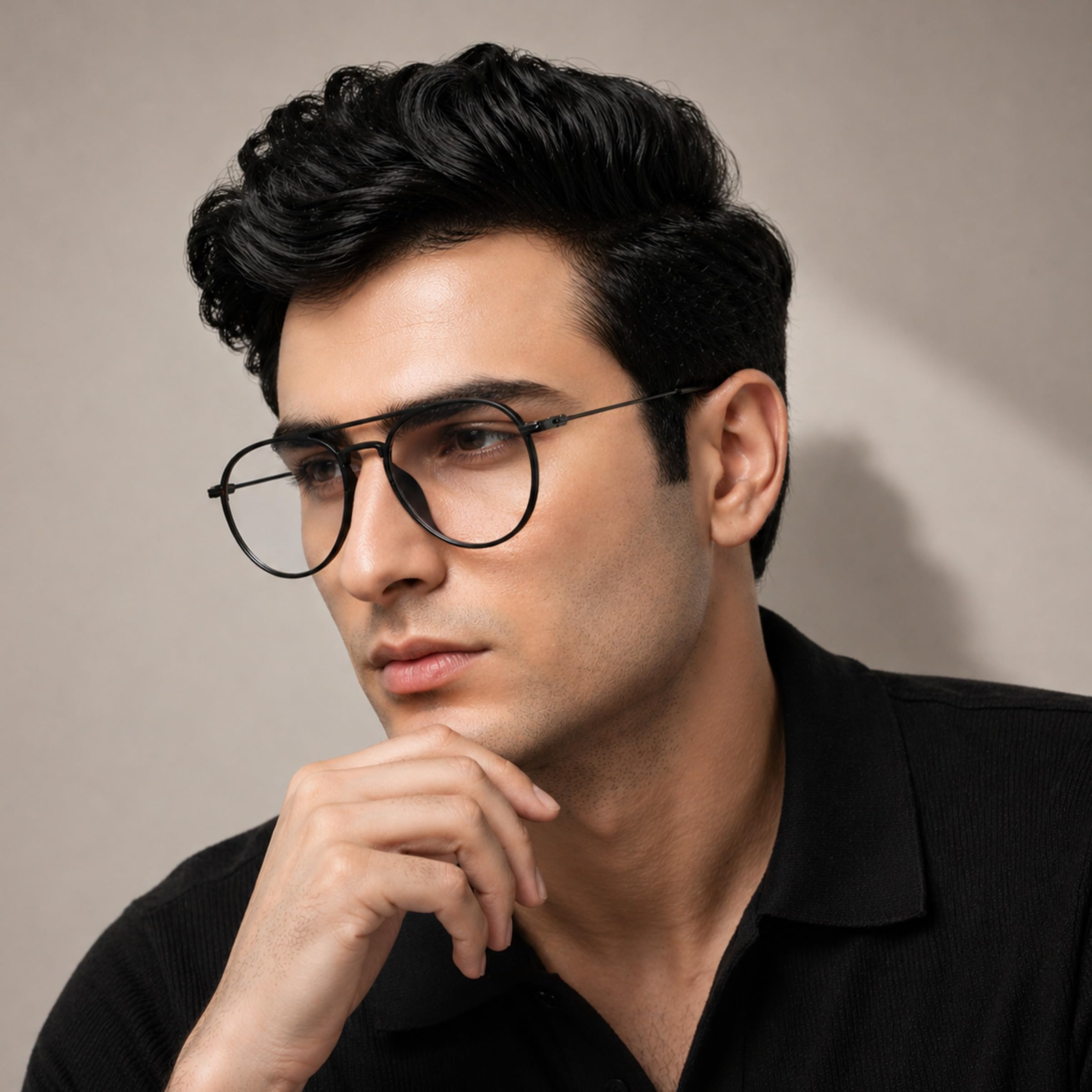 ROYAL SON Blue Cut Light/Ray Block Glasses Anti-Glare Lens TR90 Aviator Shape Unisex Mens Women Spectacle Frame - Eye Protection From SmartPhone|Mobile|Computer|Laptop -Black (Lightweight) 1