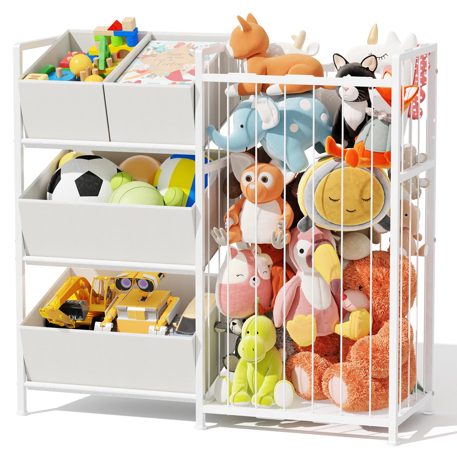 BBLIKE Rangement Peluche Chambre Enfant - Zoo Range Peluche en Roues, Meuble Rangement Jouet d'enfant, Coffre a Jouet pour Balles et Ours en Peluche Salle de Jeux (B)