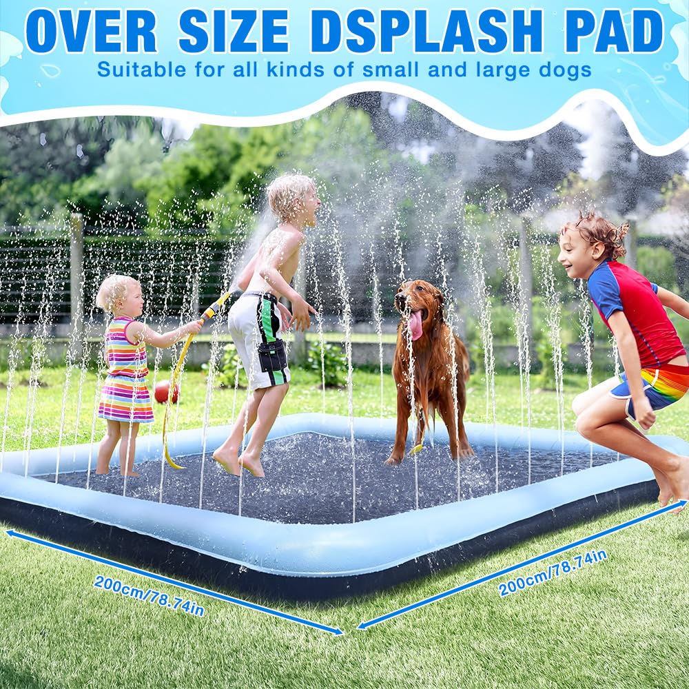 Wasserspielzeug Kinder Outdoor Spiele mit Antirutschfunktion, 200cm Splash Pad für Kinder, Wassersprinkler Kinder Splash Pad, Gartenspielzeug Kind Sprinkler (Quadratisch 200cm)