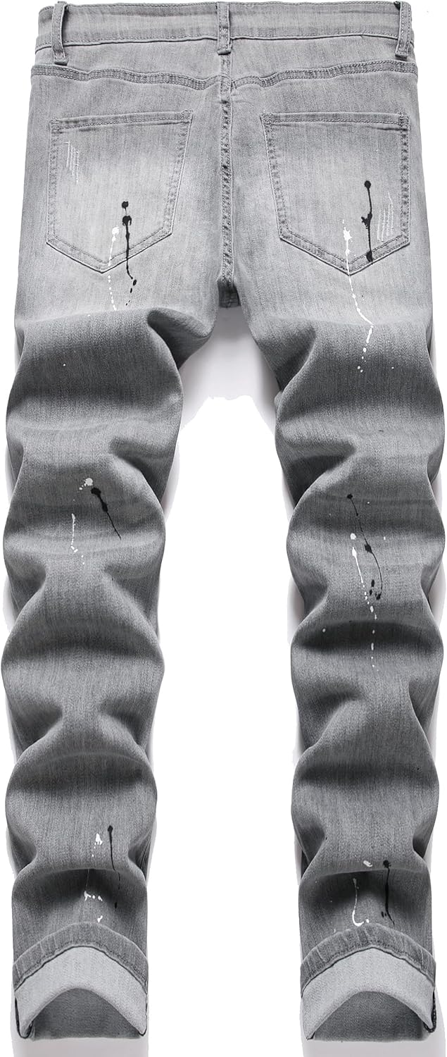 XIMXIMMTIAN Mens Slim Fit Jeans Stretch Ripped Biker Jeans for Men Fashion Straight Comfort Flex Waist Casual Denim Pants - Image 3