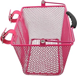 Abaodam Cesta de Bicicleta Infantil de Hierro Desmontable con Asa Portátil Soporte para Bicicletas Scooters y Triciclos Almacenamiento Seguro para Niñas y Color Rosa