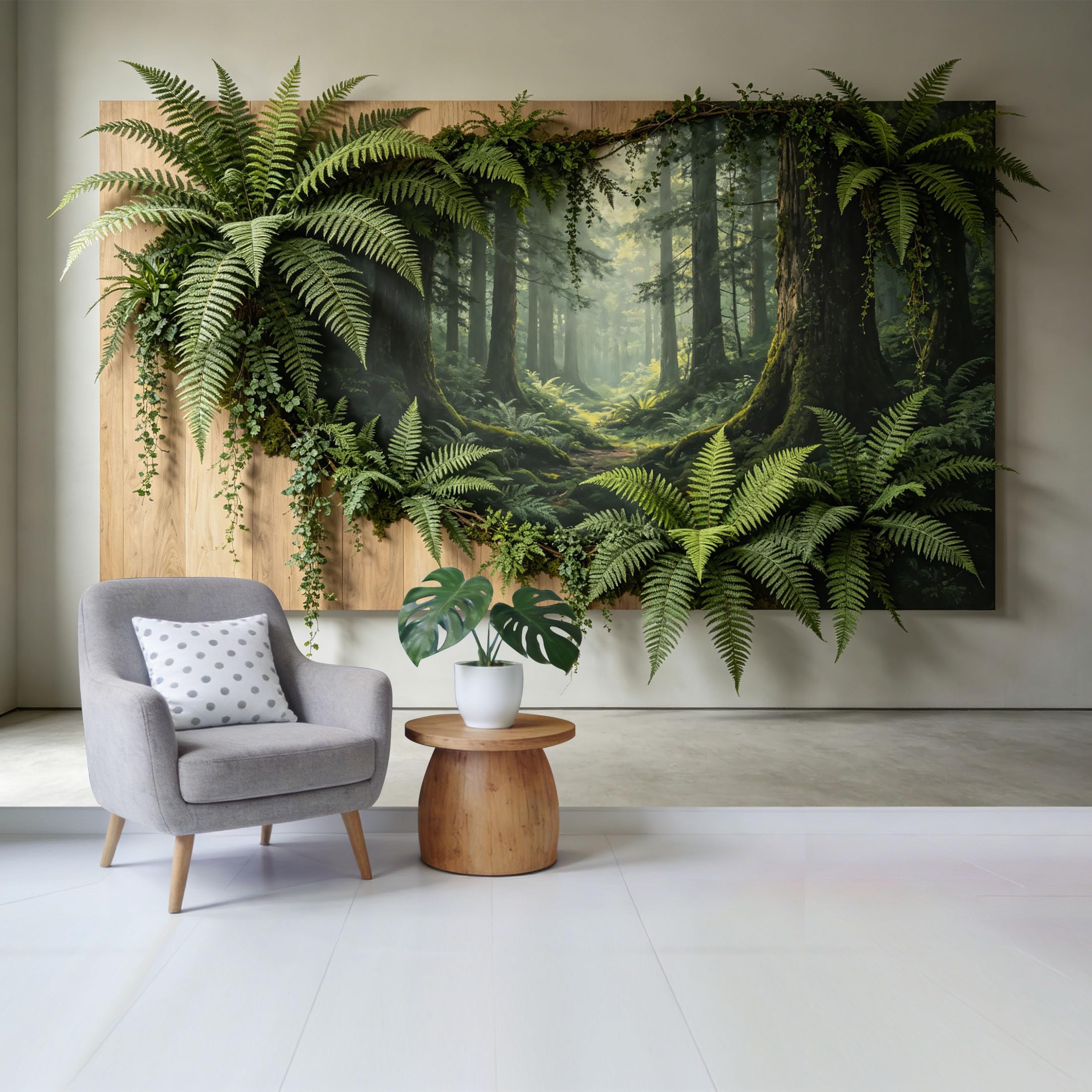 Qzlithotic Yq2605250482 Custom Size Wall Mural Misty Forest Fern Leaves Botanical Texture 3D Trompe L'oeil Selfadhesive Wall Fabric Removable Wallpaper For Home Office Decor
