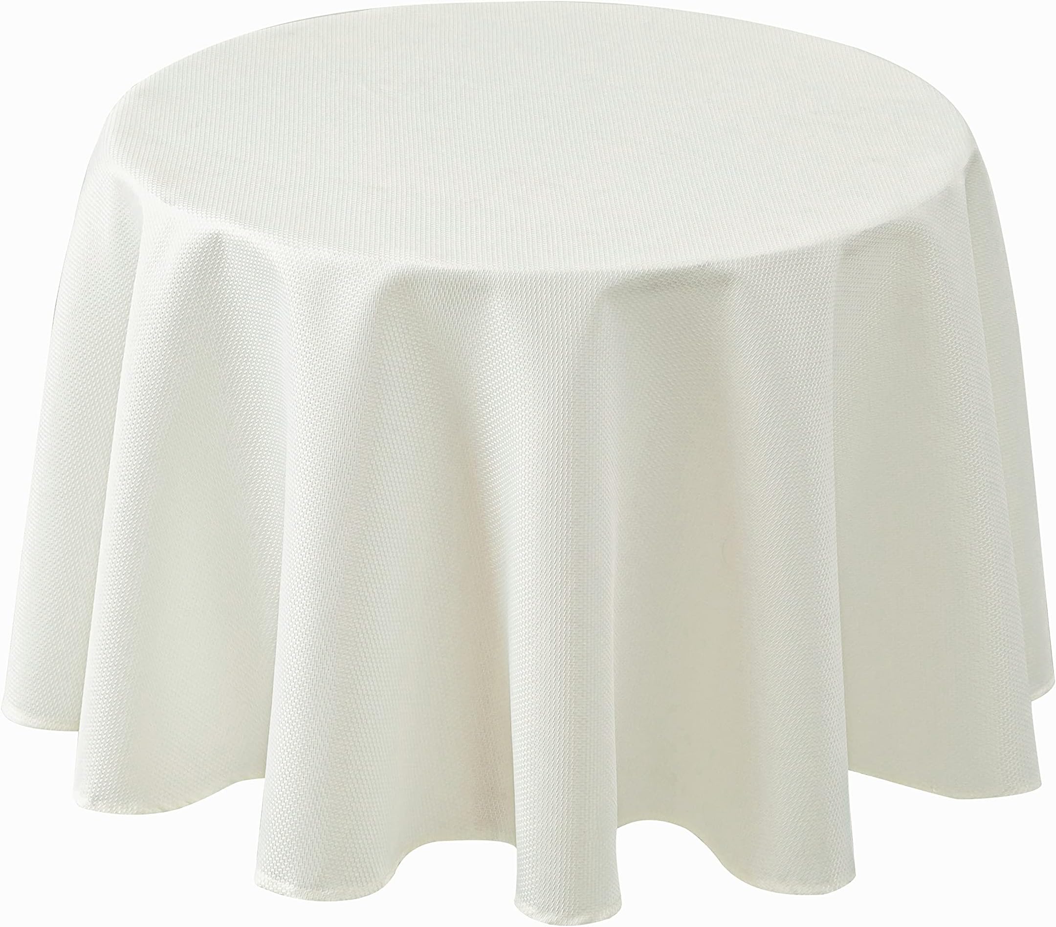 Biscaynebay Textured Fabric Tablecloths Round 60", Ivory Water Resistant Table Cloth Small Circle Folding Table Covers for Dining, Kitchen, Wedding, Parties etc. Machine Washable