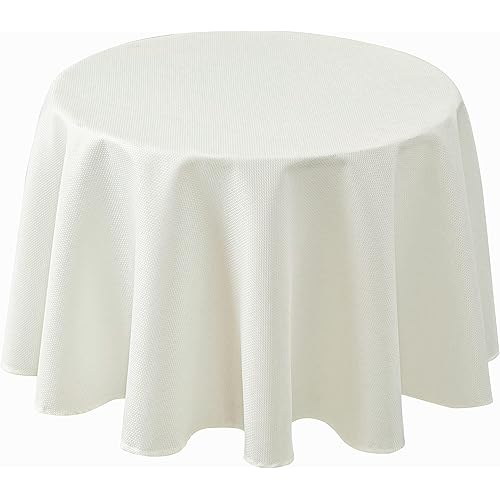 Biscaynebay Textured Fabric Round Tablecloths 60" for Tables Diameters from 20" to 40", Ivory Water Resistant Tablecloths for Dining, Kitchen, Wedding, Parties etc. Machine Washable