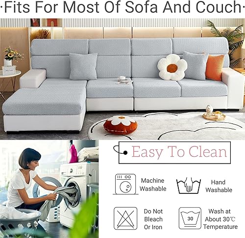 Miniatura 4 de Soothing Home - Fundas de sofá universales, elásticas, lavables, para sofá seccional (gris, funda de asiento individual grande)