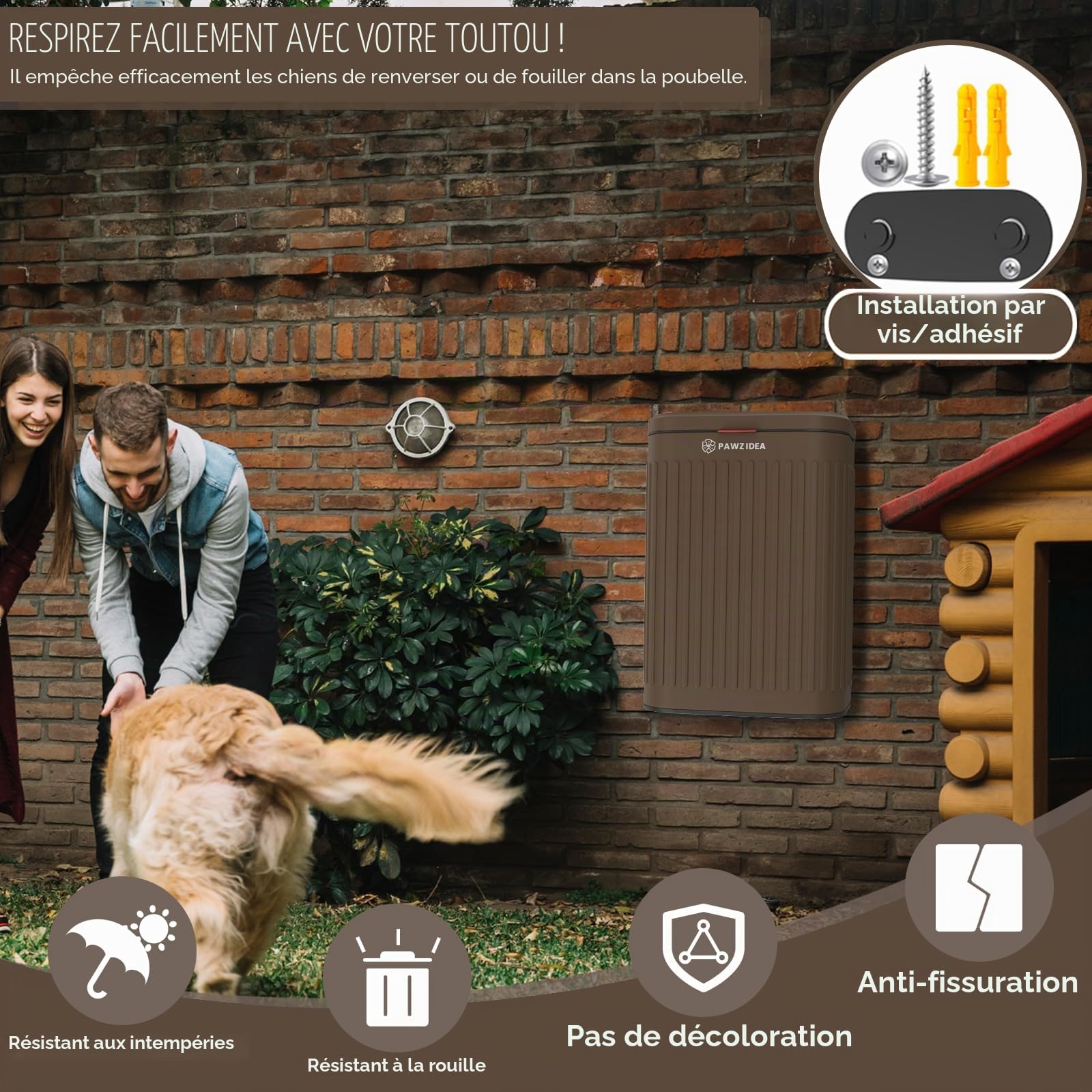 PAWZIDEA Poubelle à déjections canines à fixation murale extérieure, poubelle à déjections canines avec couvercle, à suspendre sur une clôture, des ordures, à l'extérieur, en métal, petite poubelle