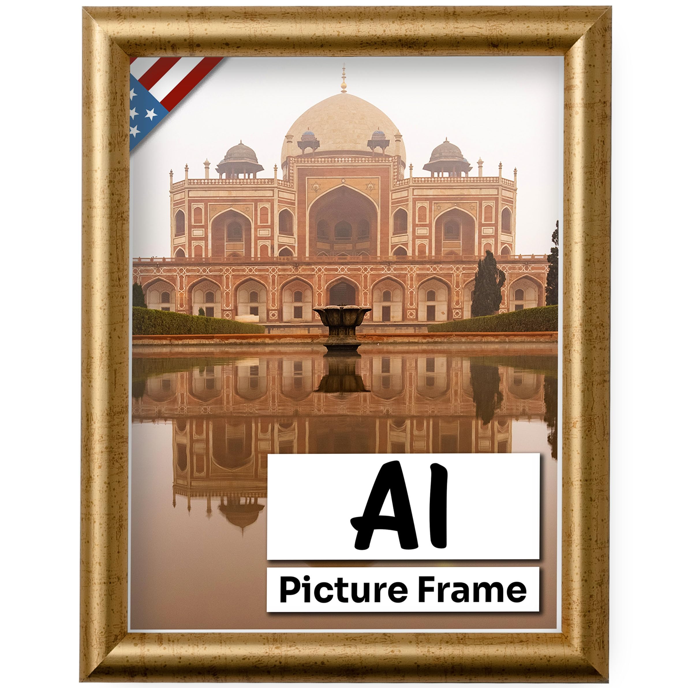 Antique Gold A1 Picture Frame .80" Inch Wide - Antique Gold Wall Decor Handmade Solid Wood Rounded Frames with Preinstalled Hangers and UV Blocking Plexiglass A1 Frame