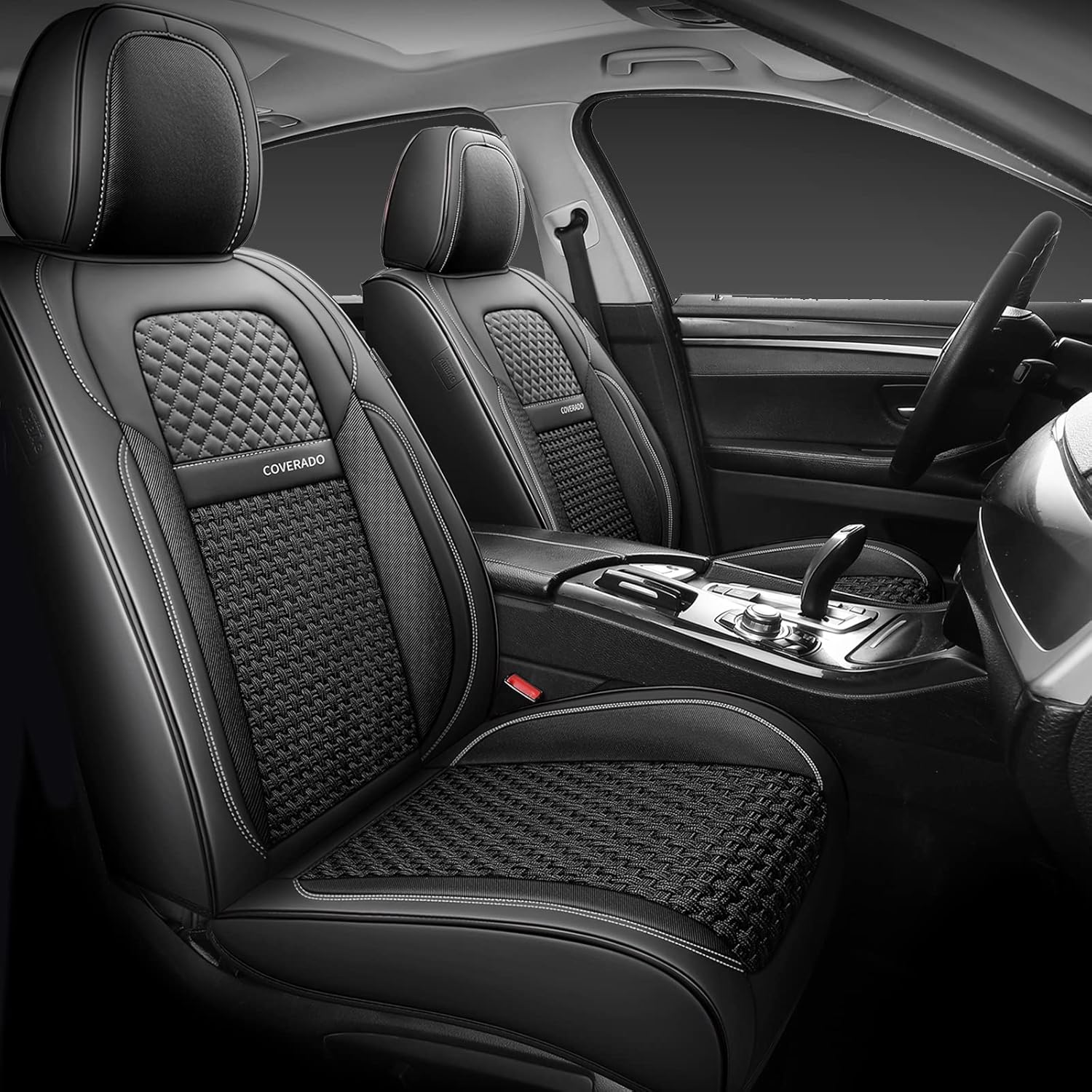 Coverado Front and Back Seat Covers 5 Pieces, Breathable Leather Auto