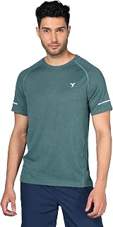 TECHNOSPORT Men Melange Slim Fit Round Neck T-Shirt with Double Cool (Navy) Gym T Shirt for Men Sports Tee for Him Male Po... Price In India
