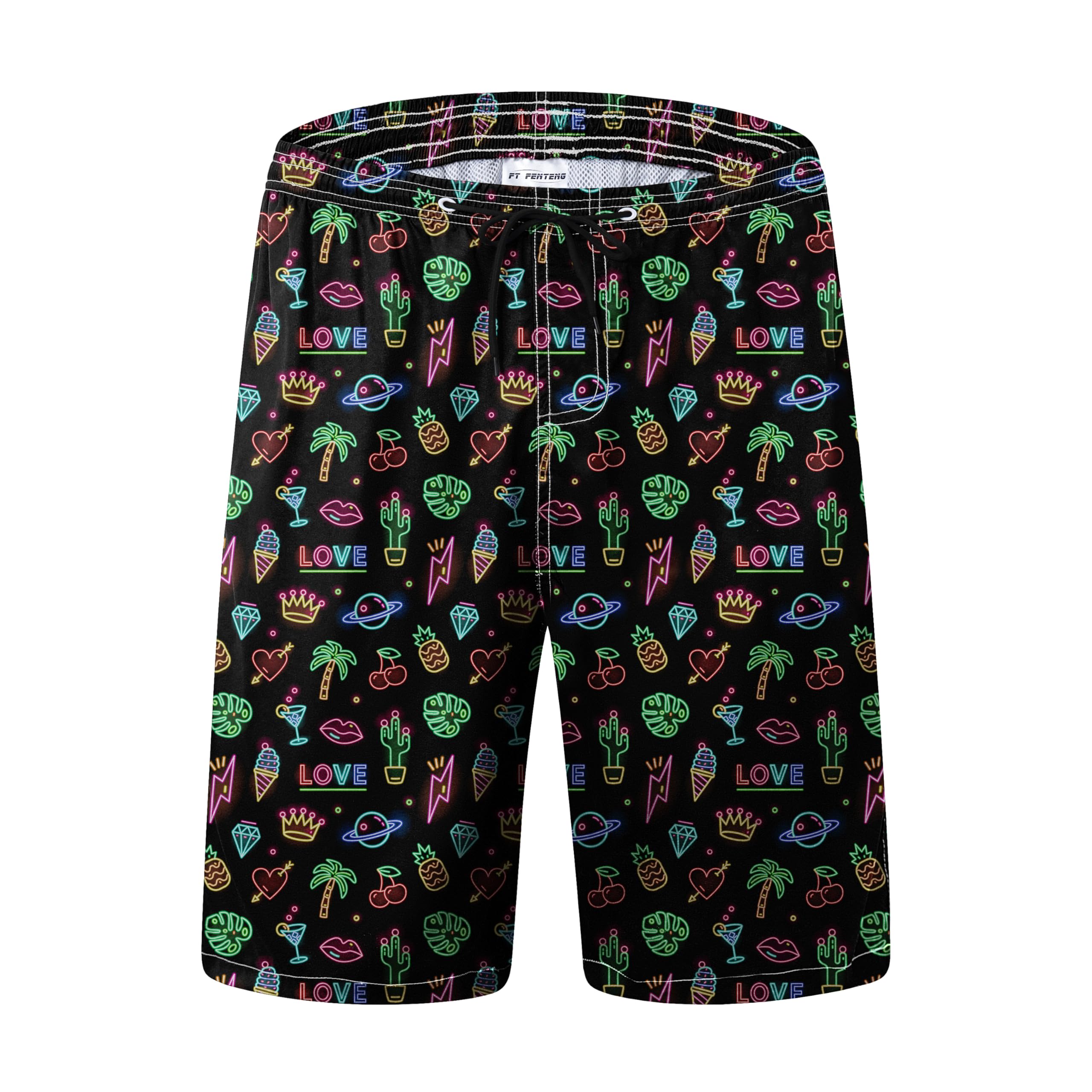 FT FENTENG Mens Swim Trunks Quick Dry Board Shorts with Mesh Lining, Breathable Surf Beach Shorts Swimwear Bathing Suits
