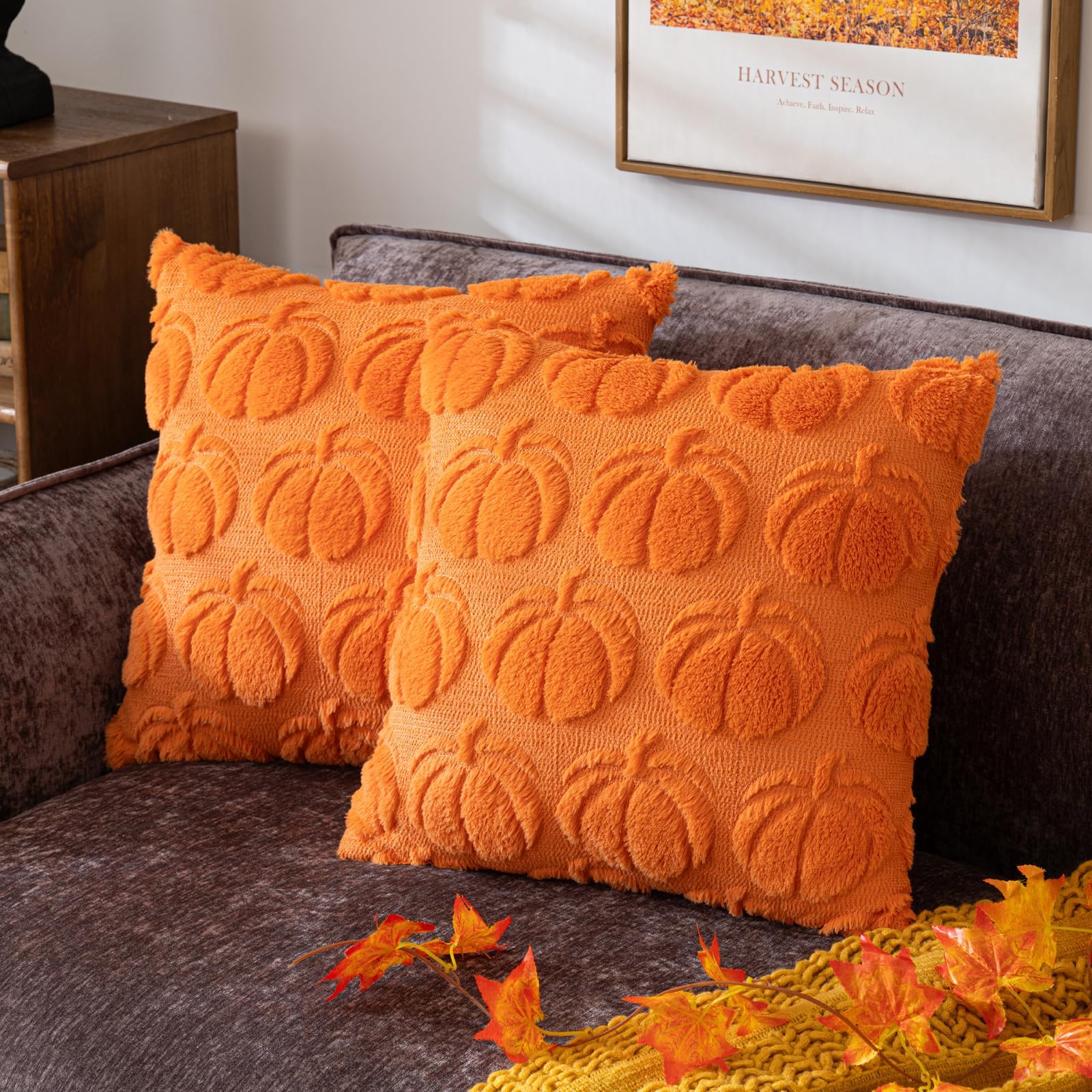 ORCHID M® 2 Pack Cushion Covers for Thanksgiving Day Pumpkin Pillow Throw Pillow Covers Orange Throw Thanksgiving Day Decorations for Home 18"x18" Gift Choice