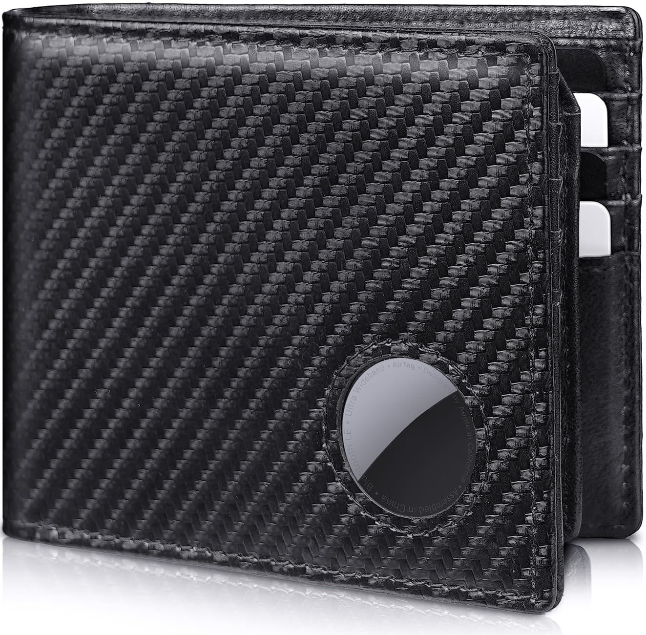 SOMOVI Mens Wallet with AirTag Holder, Genuine Leather Bifold RFID Blocking Wallet for Men - 2 ID Window 13 Cards Holders 1 Gift Box, AirTag Not