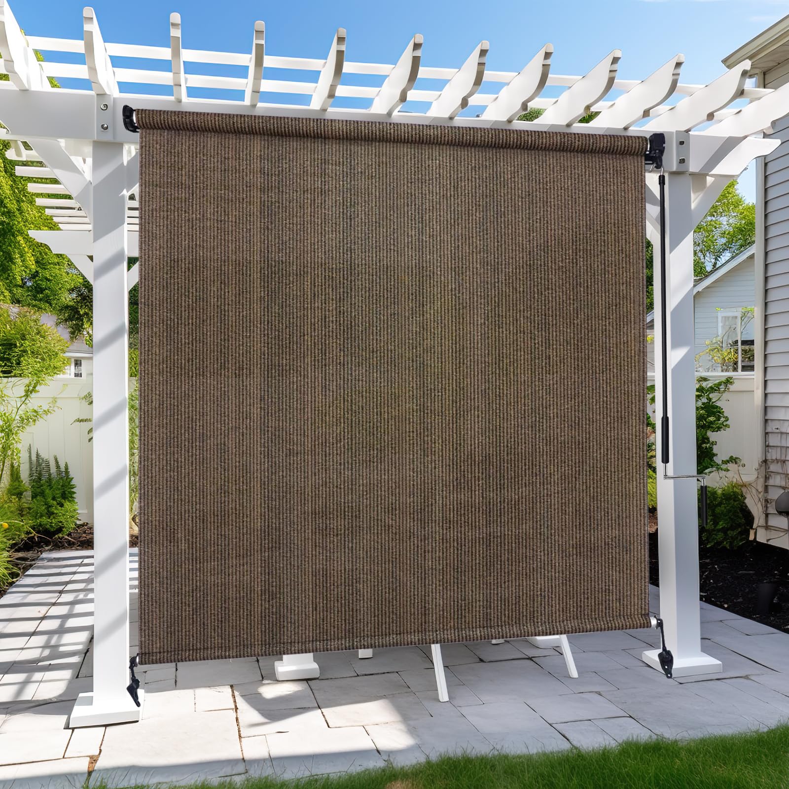 KANAGAWA Outdoor Roller Shade 4'X6' Mocha Exterior Cordless Patio Roll Up Shades for Outside Pergola Porch, Outdoor Blinds for Patio