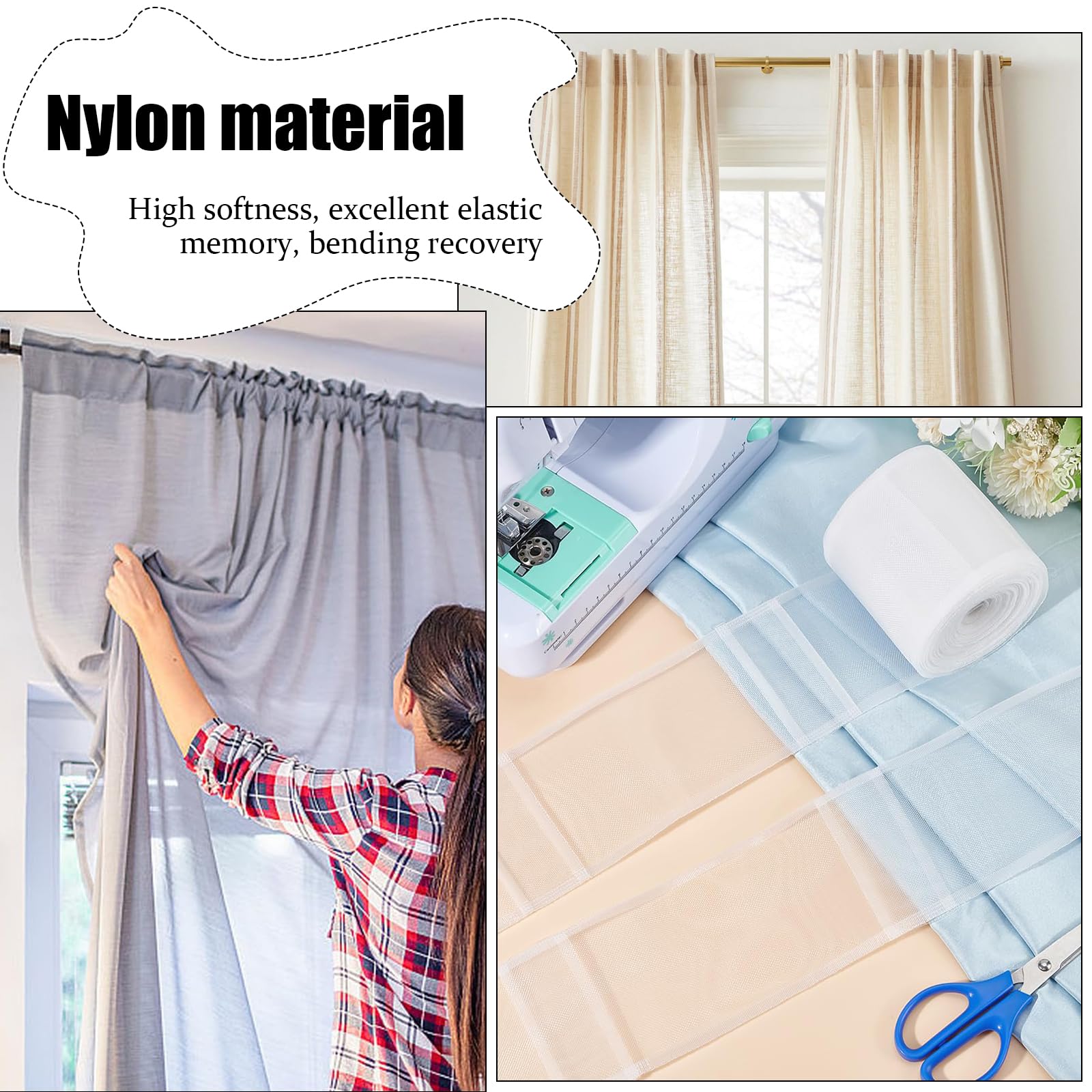 Fettuccia per Tende 10CM X 10M Nastro da Cucire per Bastoni Asta Tenda | Realizzato in Nylon Trasparente Completo di Ganci e Strisce di Inserimento Pieghe a Matita Perfette Per Arricciatura Tende