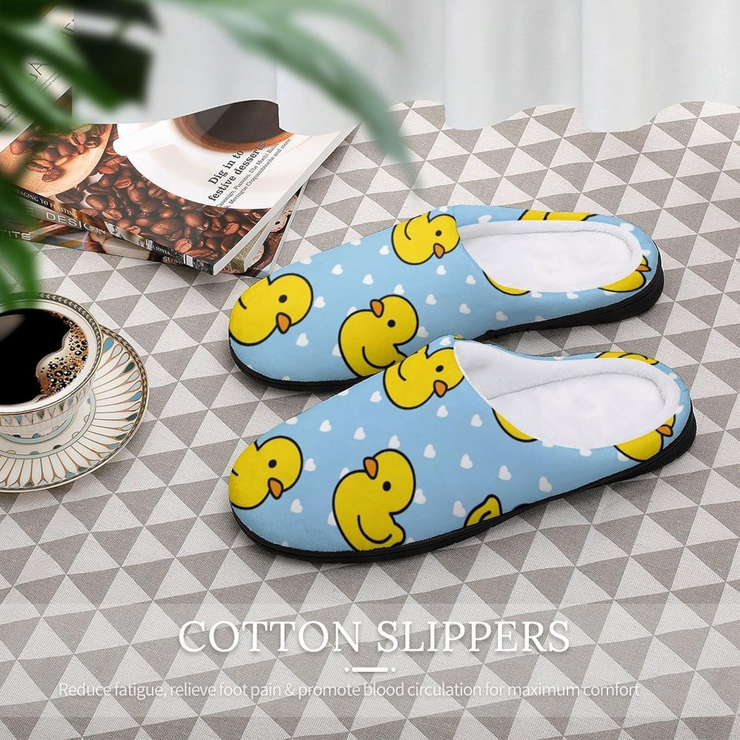Cartoon Yellow Duck Women's House Slippers Memory Foam Warm Shoes Spa Rubber Sole Indoor Outdoor