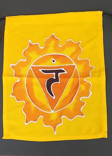 Miniatura 6 de OMA Bandera tibetana de oración de chakras para colgar en la pared, decoración de meditación de yoga con 7 chakras, pintada con batik, tamaño XLG,