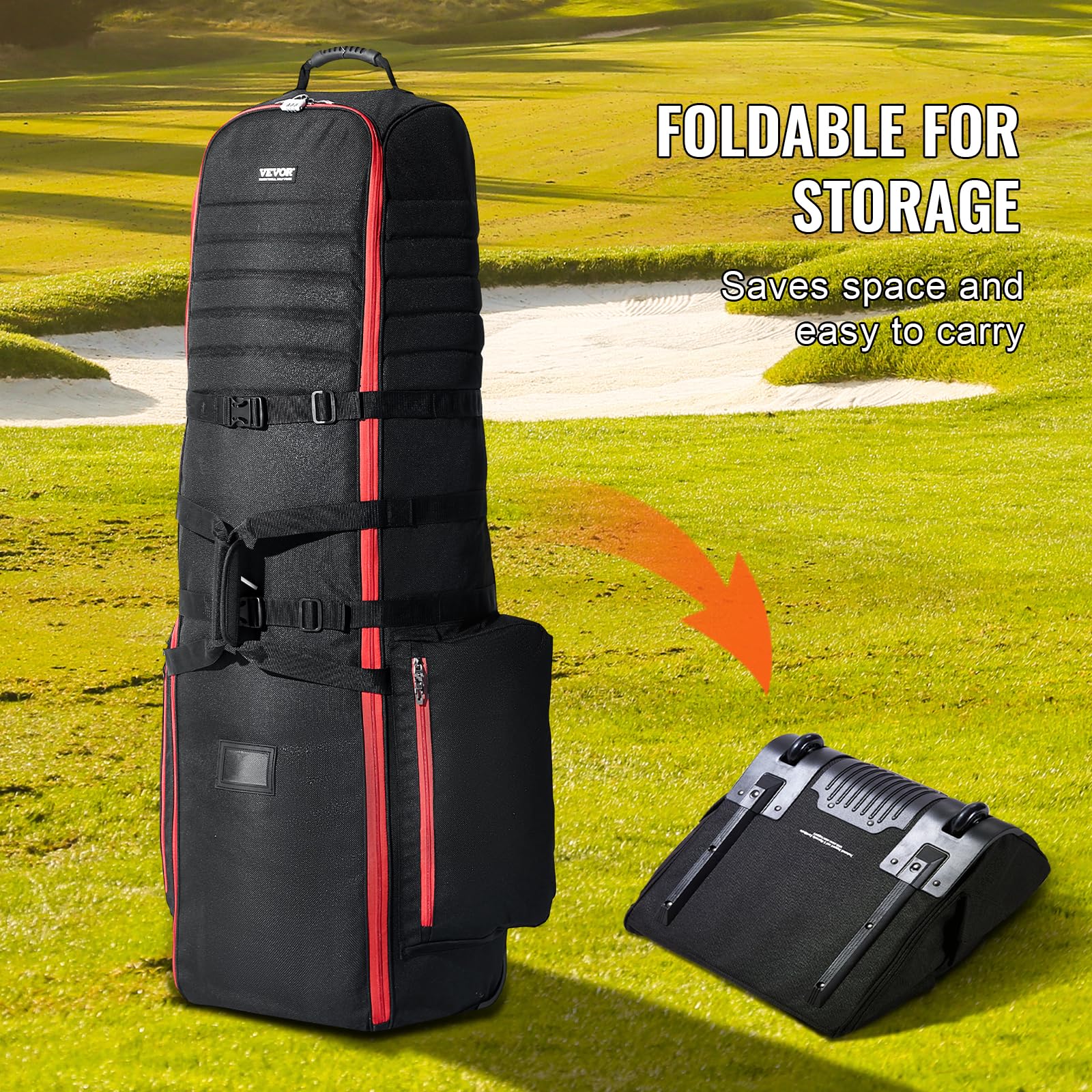 VEVOR Borsa da Viaggio per Golf, Custodia Morbida da Viaggio per Esterni, in Poliestere Oxford 1800D Resistente, Impermeabile, Imbottita con Ruote, Borsa Pieghevole per Mazze da Golf per Aereo