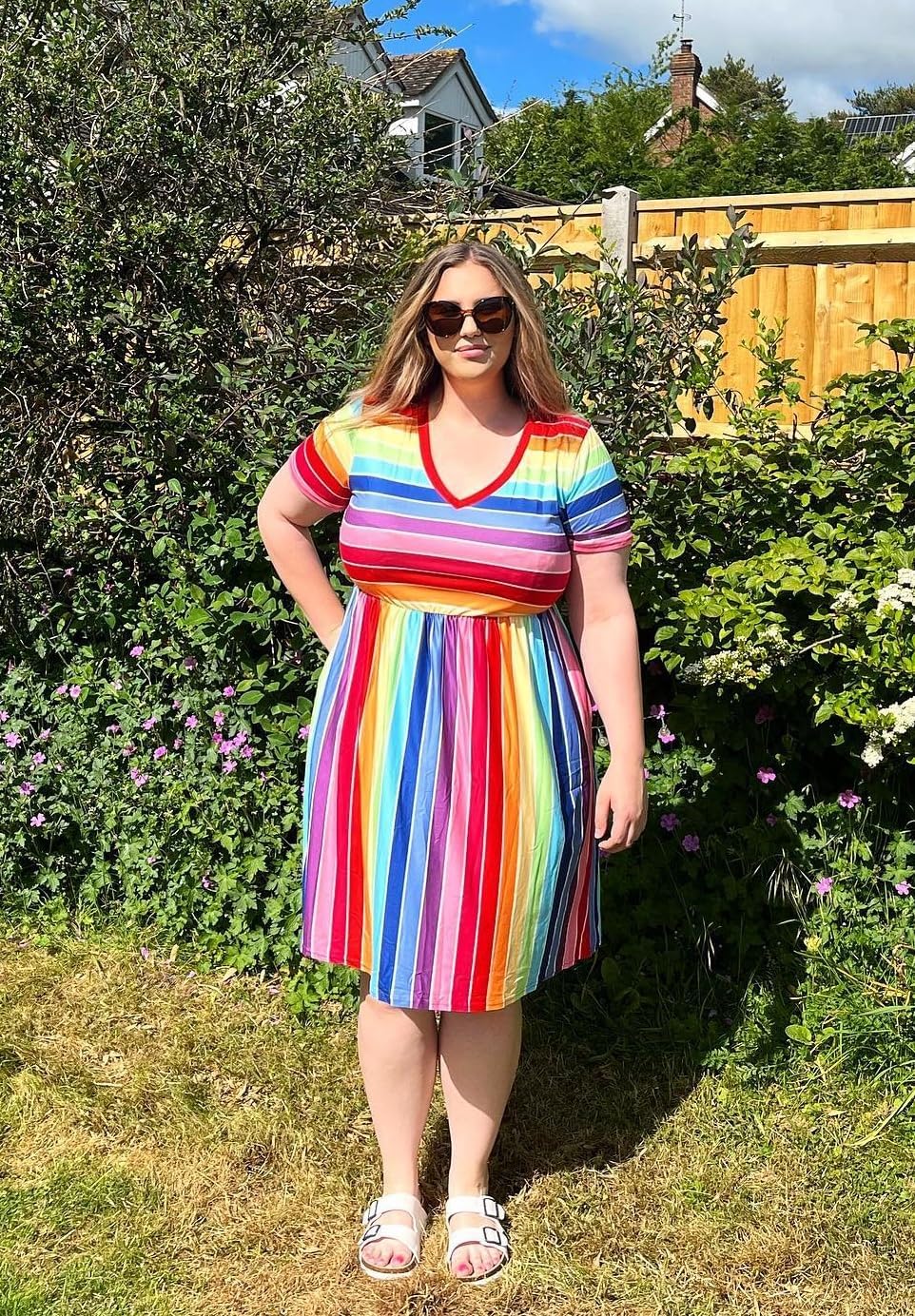 RITERA Vestidos de talla grande para mujer con curvas, vestido de verano de manga corta, cuello en V, cintura alta, vestido casual de retazos, XL-5XL