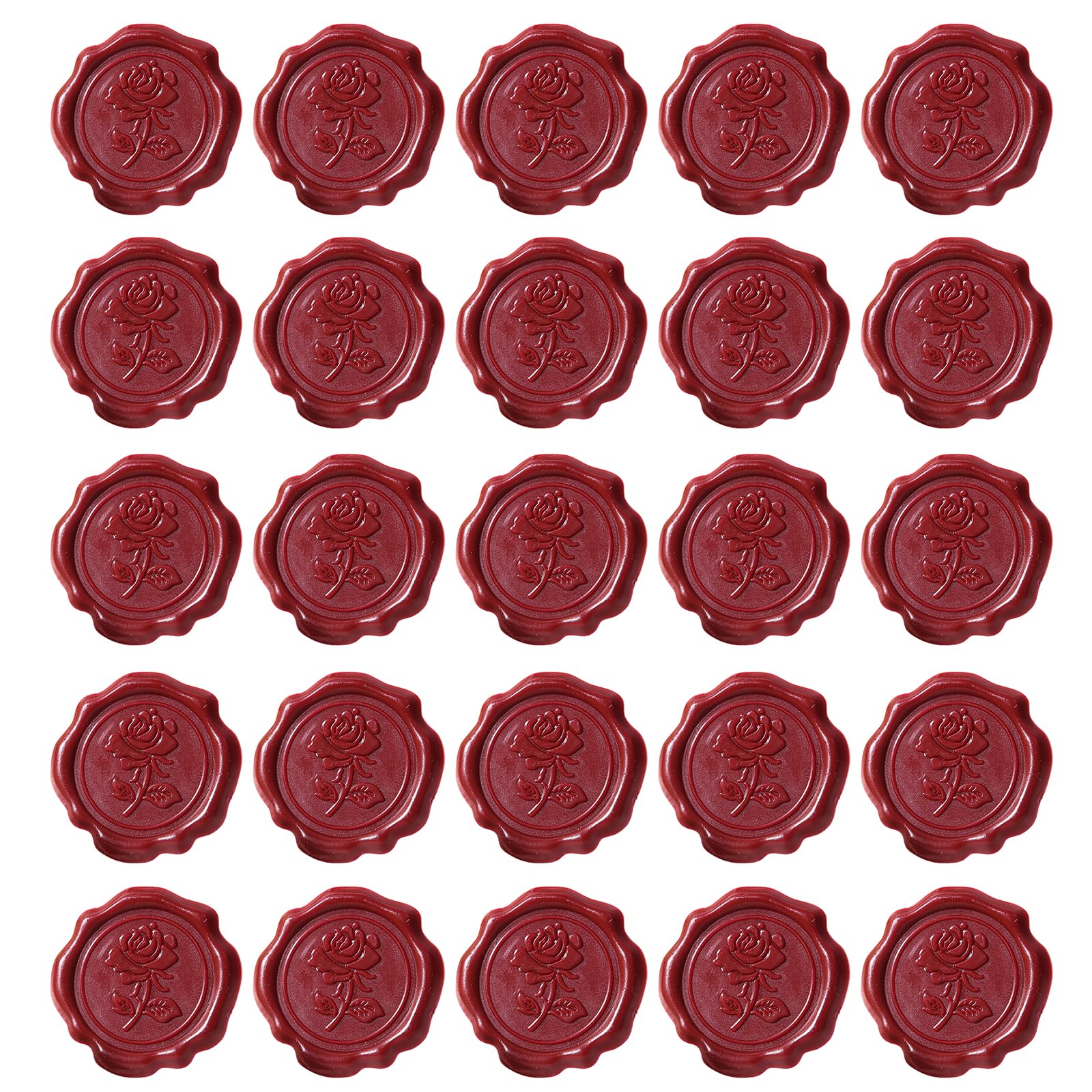 25PCS Red Rose Wax Seal Stickers Embossed Sealing Stamp Labels for Wedding Invitations Envelopes Scrapbooking Gifts Decorations