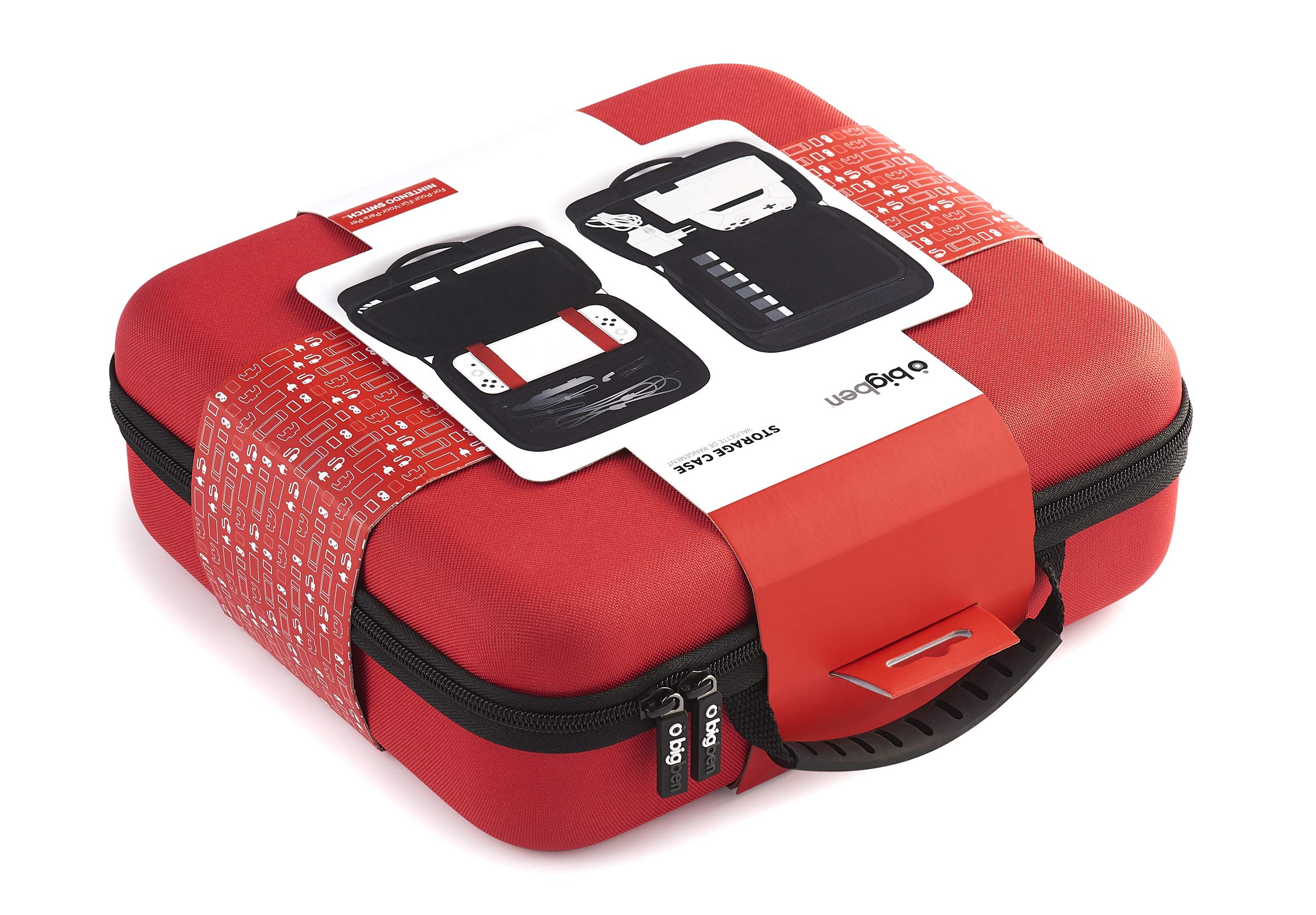 Bigben - Étui de rangement pour Nintendo Switch Rouge, Taille L, Résistant aux chocs et rayures, Organisateur pour console, contrôleurs Joy-Con, adaptateurs et jeux, Dimensions : 34,5 x 17,5 x 8 cm