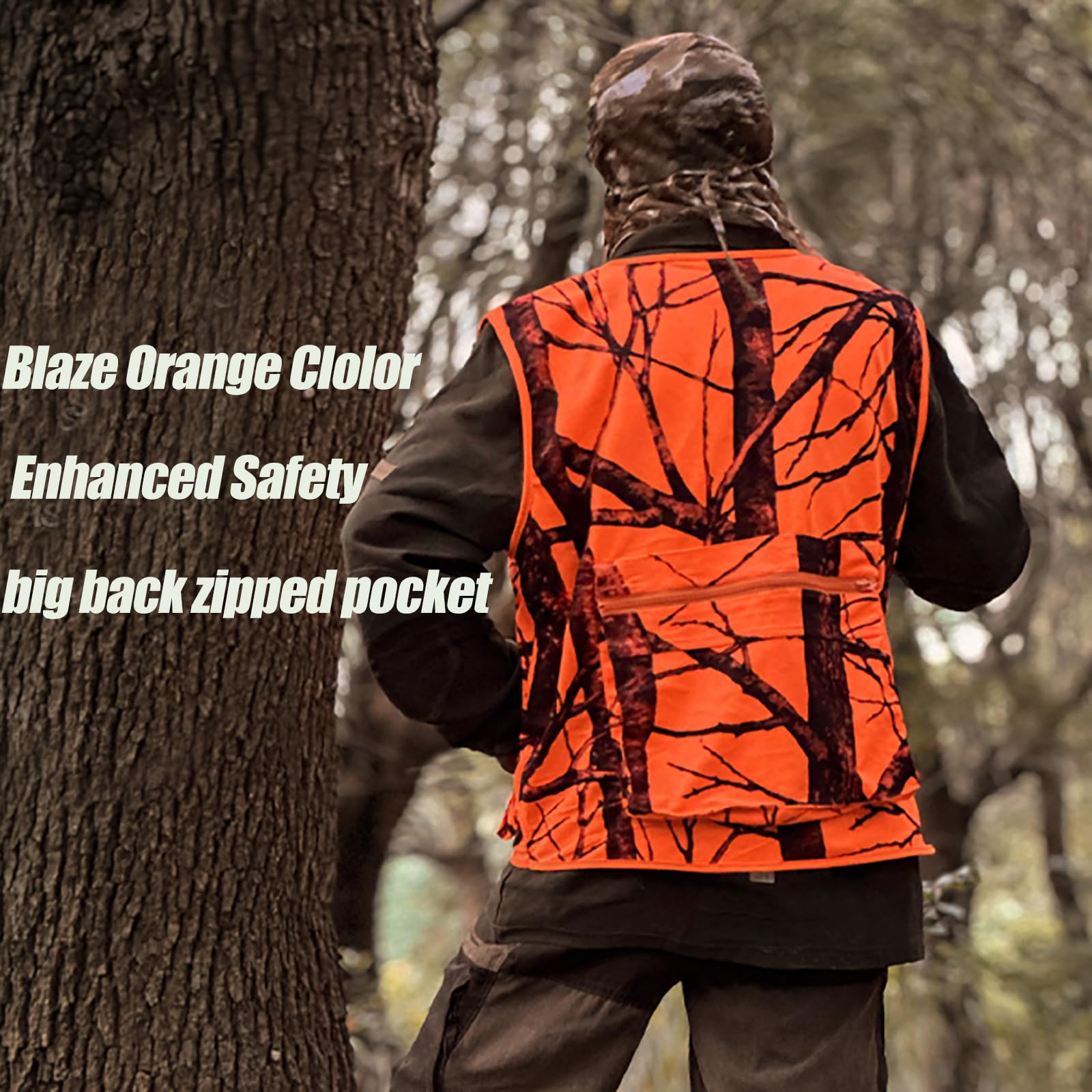 VicBre Blaze - Chaleco de caza naranja con bolsillos para hombre, ropa de abrigo para pesca, camping