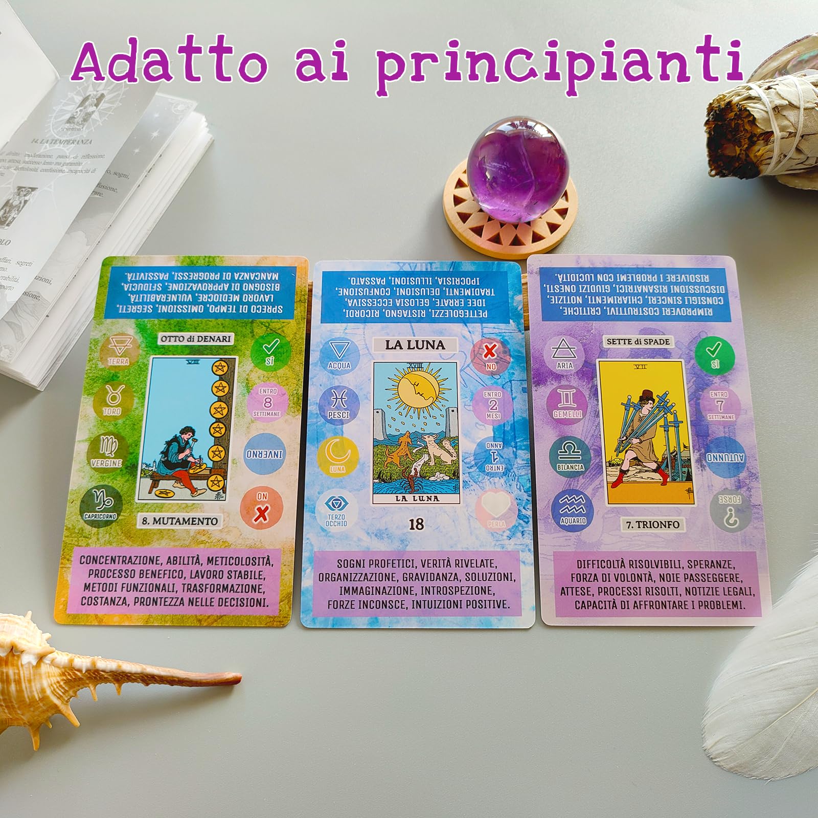 L'Oracolo dei Tarocchi in Italiano, 86 Carte Divinatorie con Libro Guida per Principianti ed Esperti, Oracoli Speciali e Completi. Nuova versione.