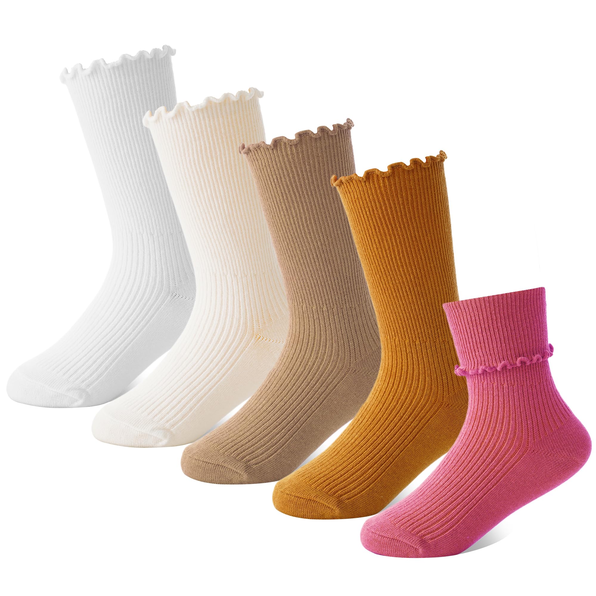 BISOUSOX Girls Socks 6-8 Years Old White Ruffle Cute Ankle Crew Frilly Ruffled Kids School Dress Socks for Girls 8-10 12