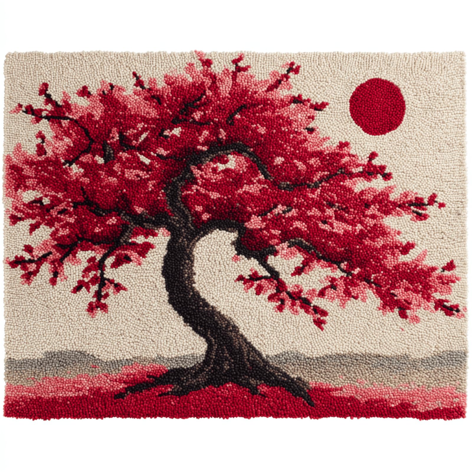 Wallphantom 004 Latch Hook Rug Kits For Adults,Cherry Blossom Tree,Diy Crochet Yarn Carpet Embroidery Rug Kit,Latch Hook 3D Craft For Home Decor Festival Gift,52X38cm