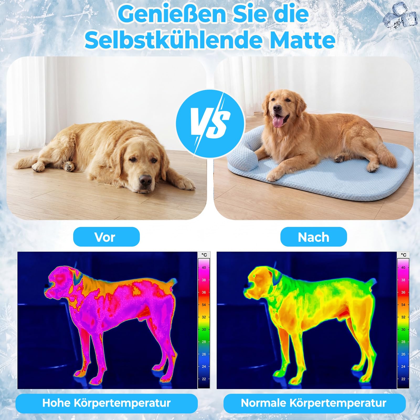 Tapis rafraîchissant pour chien - Tapis de refroidissement auto-rafraîchissant - Tapis de couchage et meubles pour chien - Lavable - Pour l'intérieur, l'extérieur et la voiture (100 x 75 bleu)