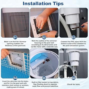 Above Ground Pool Skimmer Kit- Standard Opening Thru-Wall Skimmer-OD:8 3/8 x 8 1/8,ID:5 7/8 x 5 3/8 | Opening Width 6 Fits All Standard Pool Wall Cutouts